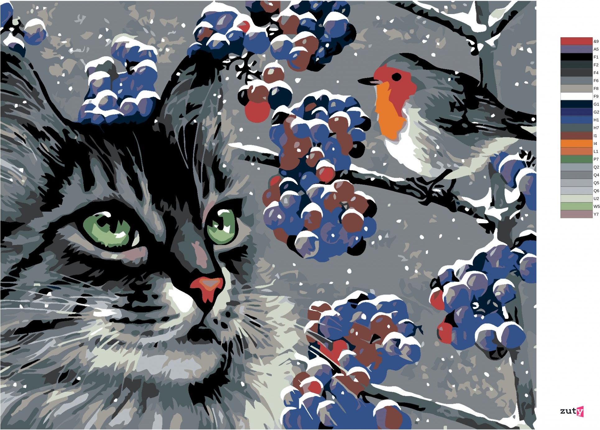 zuty Malování podle čísel - ČÍHAJÍCÍ ŠEDÝ KOCOUR A PTÁČEK - Rozměr: 40x50 cm, Rámování: Varianta: bez rámu a bez vypnutí plátna - obrázek 9