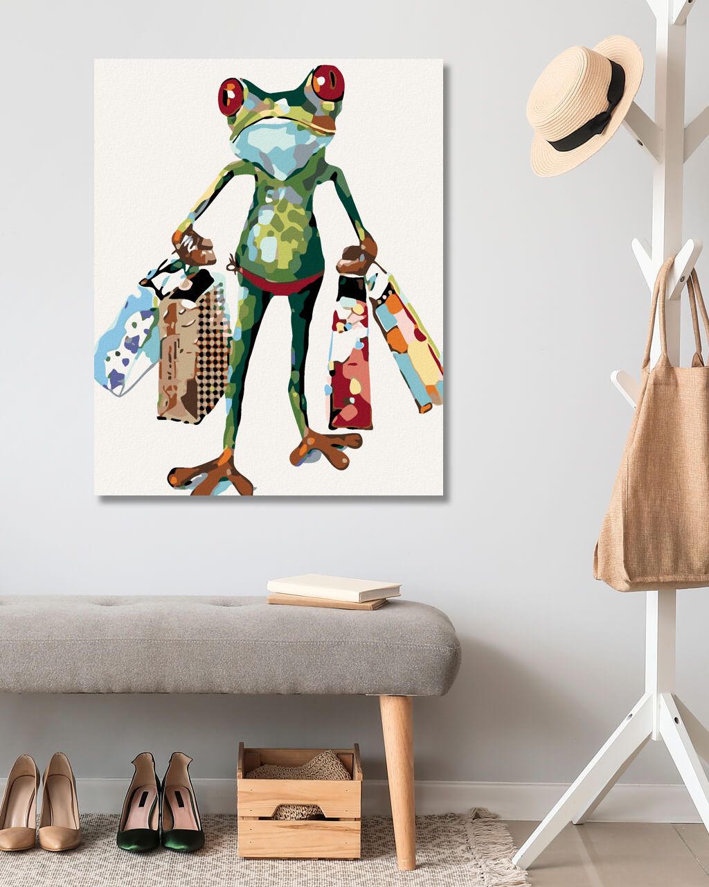 zuty Malování podle čísel - ŽÁBA NA NÁKUPECH - Rozměr: 40x50 cm, Rámování: Varianta: vypnuté plátno na rám - obrázek 2