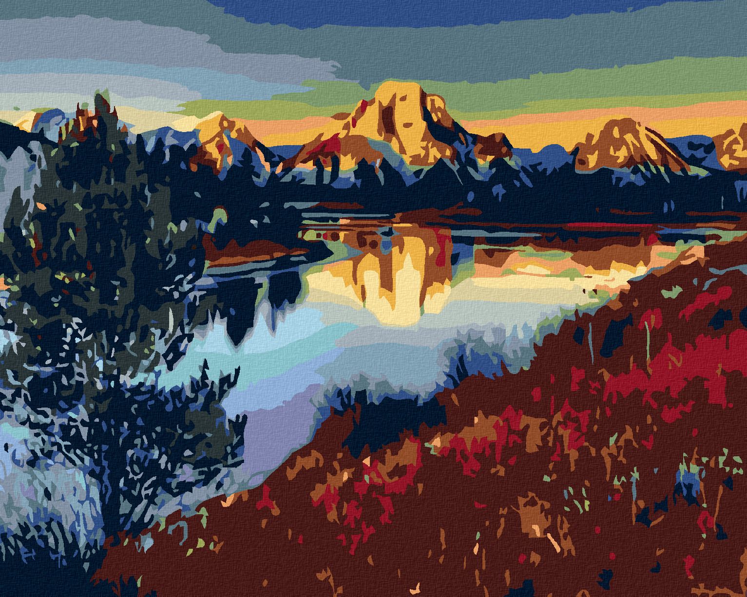 zuty Malování podle čísel - JEZERO POD HORAMI - Rozměr: 40x50 cm, Rámování: Varianta: bez rámu a bez vypnutí plátna - obrázek 1