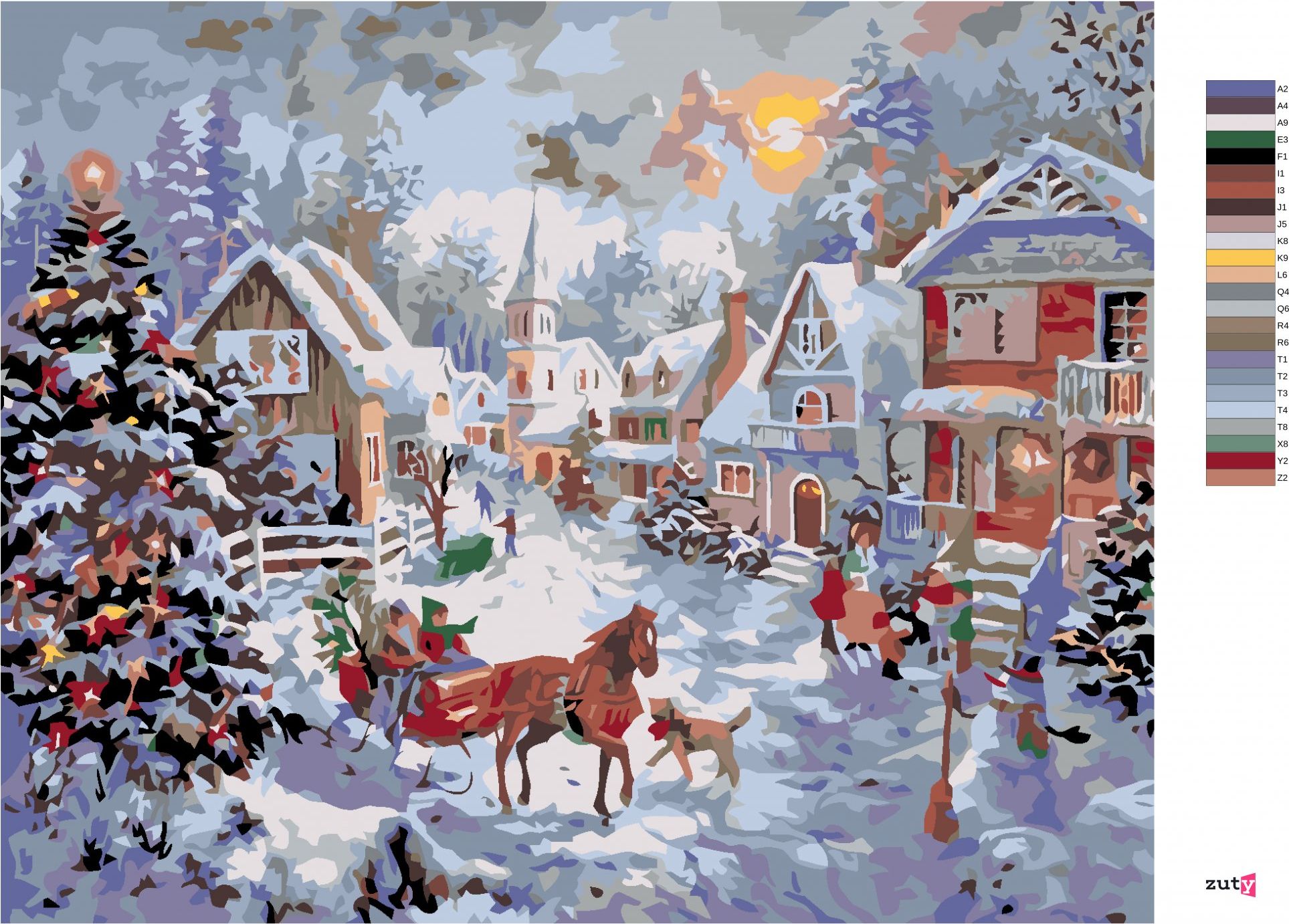 zuty Malování podle čísel - VÁNOCE V MALEBNÉ VESNIČCE - Rozměr: 40x50 cm, Rámování: Varianta: bez rámu a bez vypnutí plátna - obrázek 6