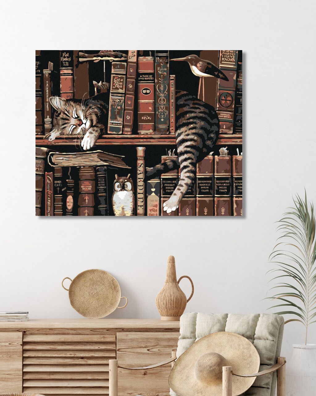 zuty Malování podle čísel - KOCOUR V KNIHOVNĚ - Rozměr: 40x50 cm, Rámování: Varianta: vypnuté plátno na rám - obrázek 5