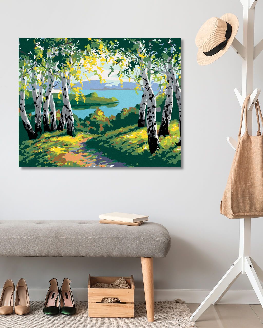 zuty Malování podle čísel - PODZIMNÍ LESNÍ KRAJINA S BŘÍZAMI A ŘEKOU - Rozměr: 40x50 cm, Rámování: Varianta: vypnuté plátno na rám - obrázek 7