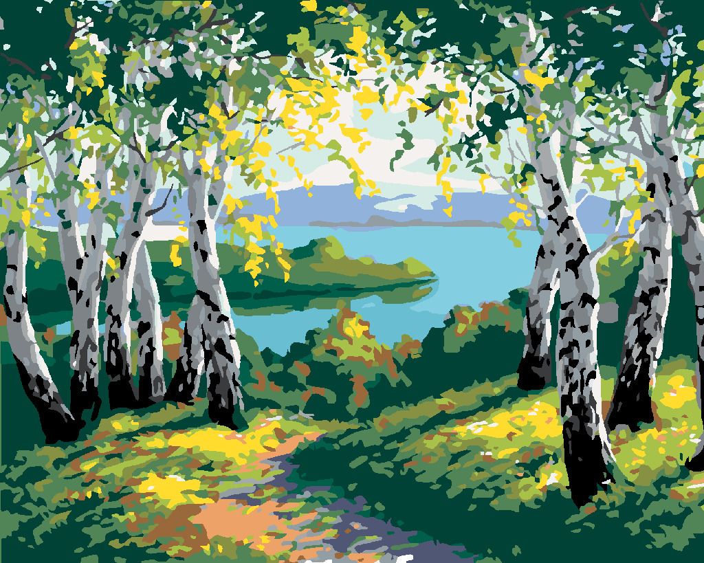 zuty Malování podle čísel - PODZIMNÍ LESNÍ KRAJINA S BŘÍZAMI A ŘEKOU - Rozměr: 40x50 cm, Rámování: Varianta: vypnuté plátno na rám - obrázek 10