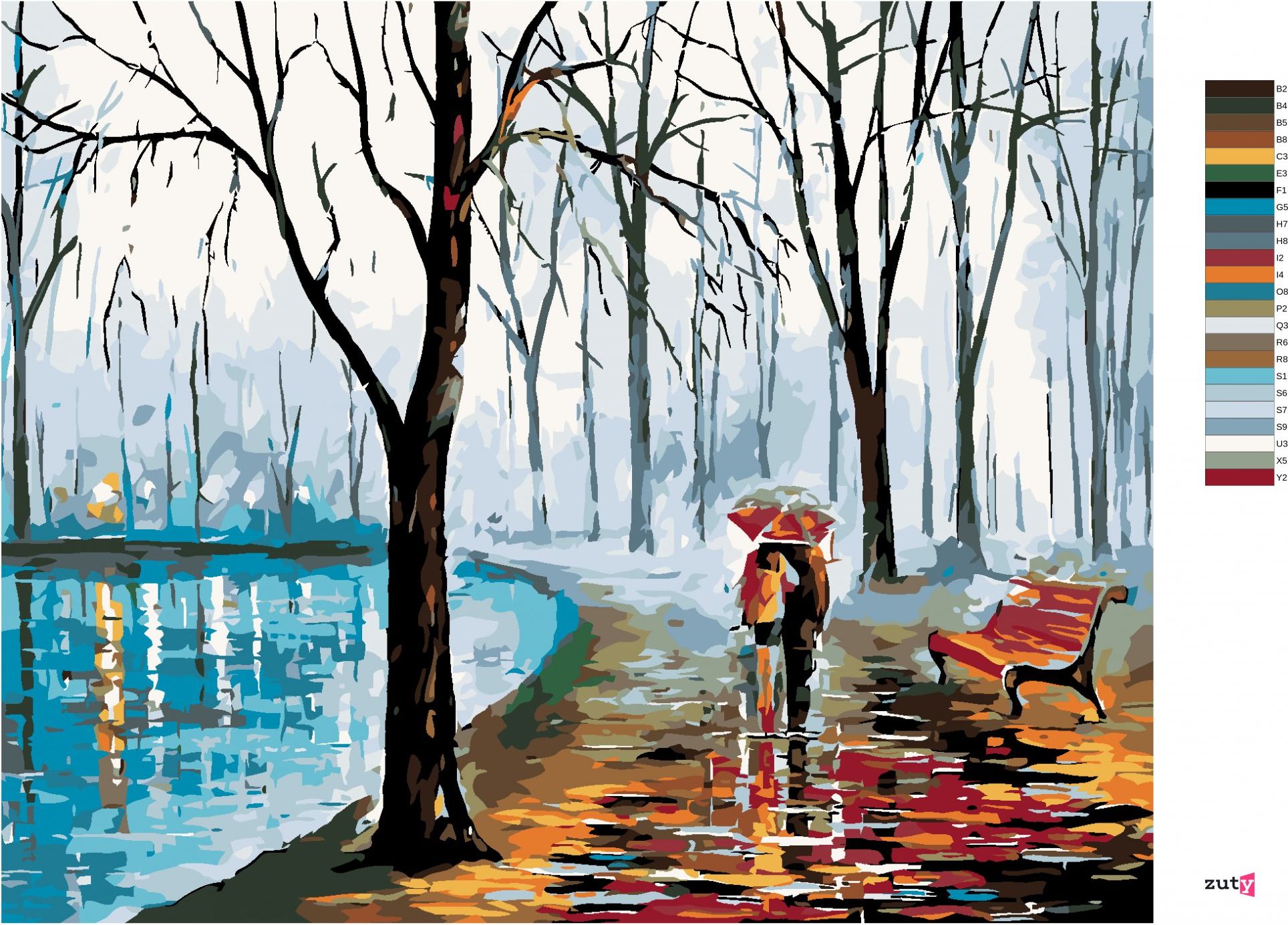zuty Malování podle čísel - NA PROCHÁZCE U VODY - Rozměr: 40x50 cm, Rámování: Varianta: bez rámu a bez vypnutí plátna - obrázek 2