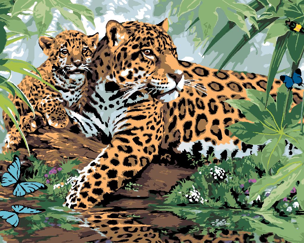 zuty Malování podle čísel - JAGUÁR S MLÁDĚTEM U VODY (HOWARD ROBINSON) - Rozměr: 40x50 cm, Rámování: Varianta: bez rámu a bez vypnutí plátna - obrázek 8