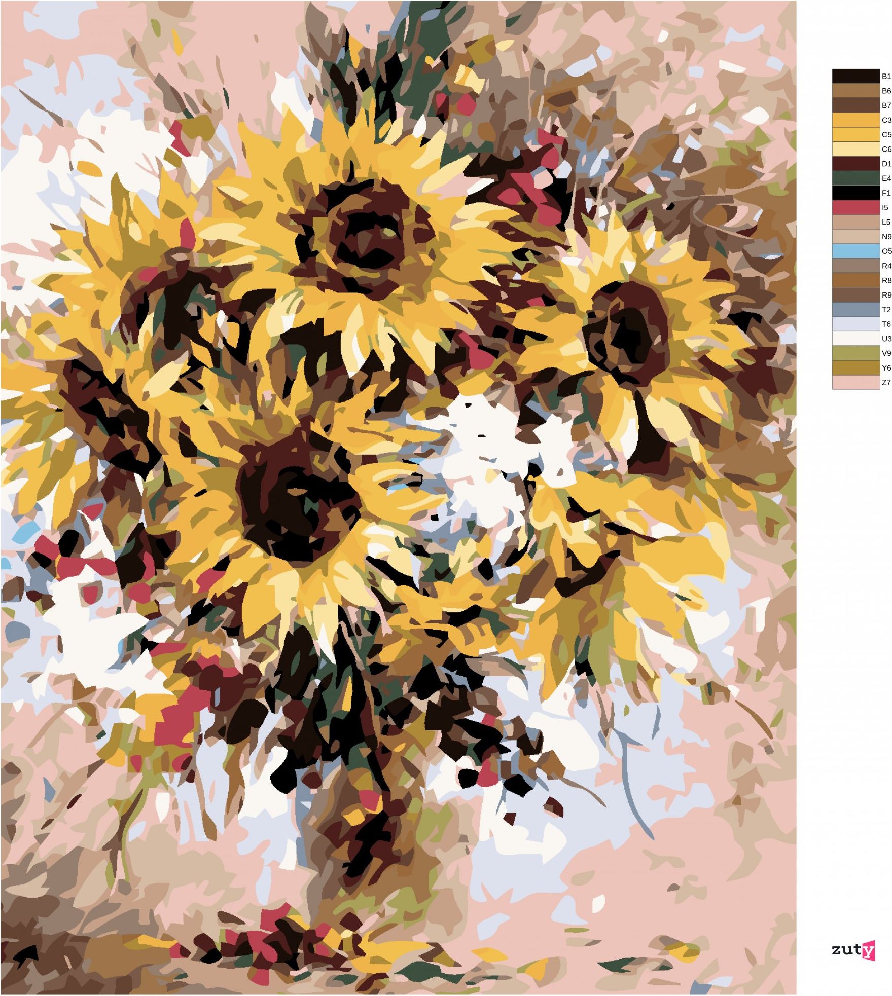 zuty Malování podle čísel - KYTICE SLUNEČNIC - Rozměr: 40x50 cm, Rámování: Varianta: vypnuté plátno na rám - obrázek 4