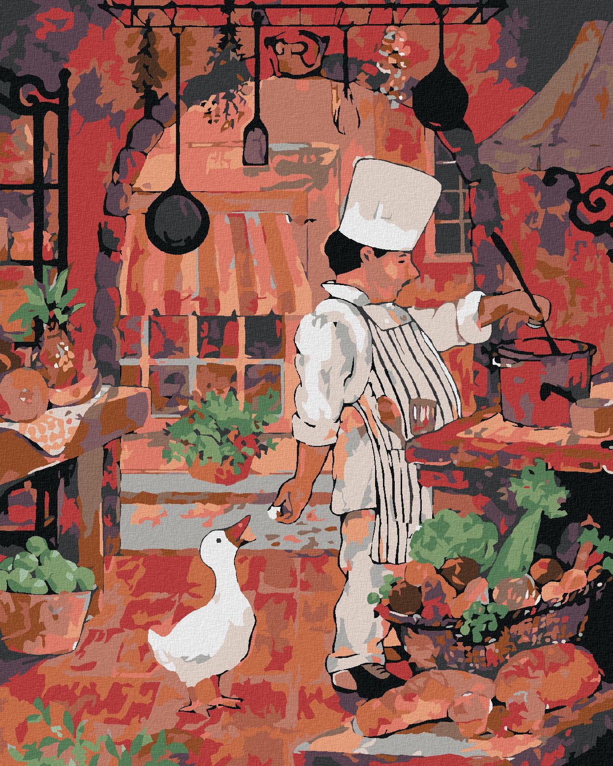 zuty Malování podle čísel - KUCHAŘ KRMÍCÍ HUSU - Rozměr: 40x50 cm, Rámování: Varianta: bez rámu a bez vypnutí plátna - obrázek 1