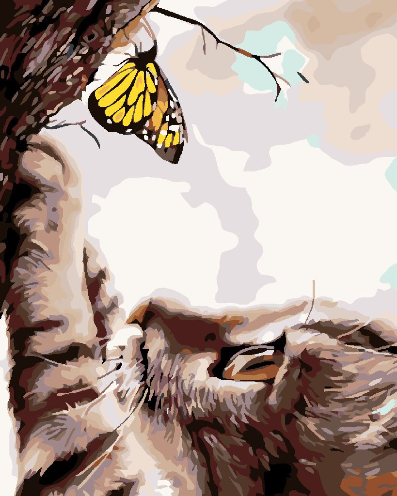 zuty Malování podle čísel - KOČKA A ŽLUTÝ MOTÝL - Rozměr: 40x50 cm, Rámování: Varianta: bez rámu a bez vypnutí plátna - obrázek 2
