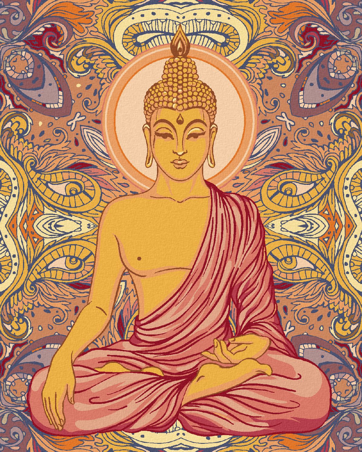 zuty Malování podle čísel - BUDDHA A ORNAMENTY - Rozměr: 40x50 cm, Rámování: Varianta: bez rámu a bez vypnutí plátna - obrázek 1