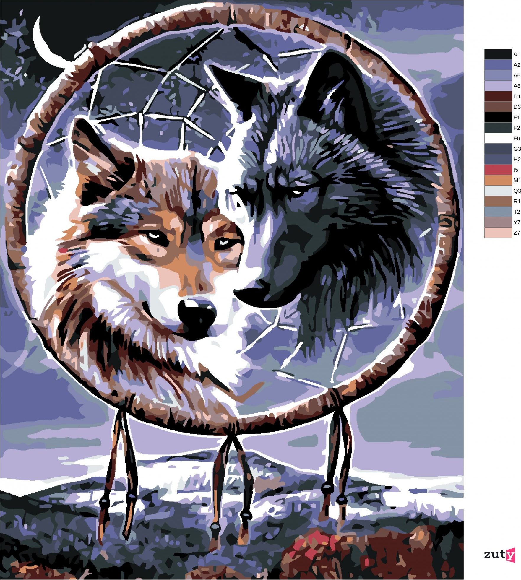 zuty Malování podle čísel - VLCI S TALISMANEM - Rozměr: 40x50 cm, Rámování: Varianta: bez rámu a bez vypnutí plátna - obrázek 3