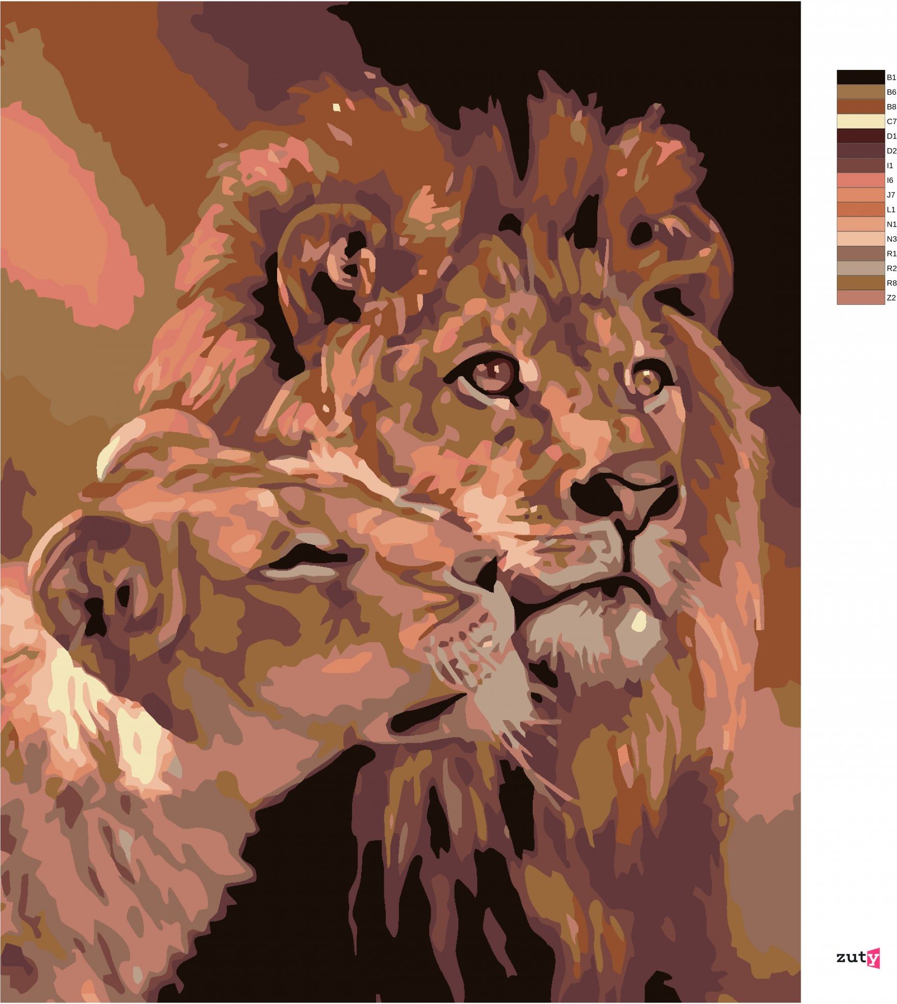 zuty Malování podle čísel - LEV S LVICÍ - Rozměr: 40x50 cm, Rámování: Varianta: bez rámu a bez vypnutí plátna - obrázek 12