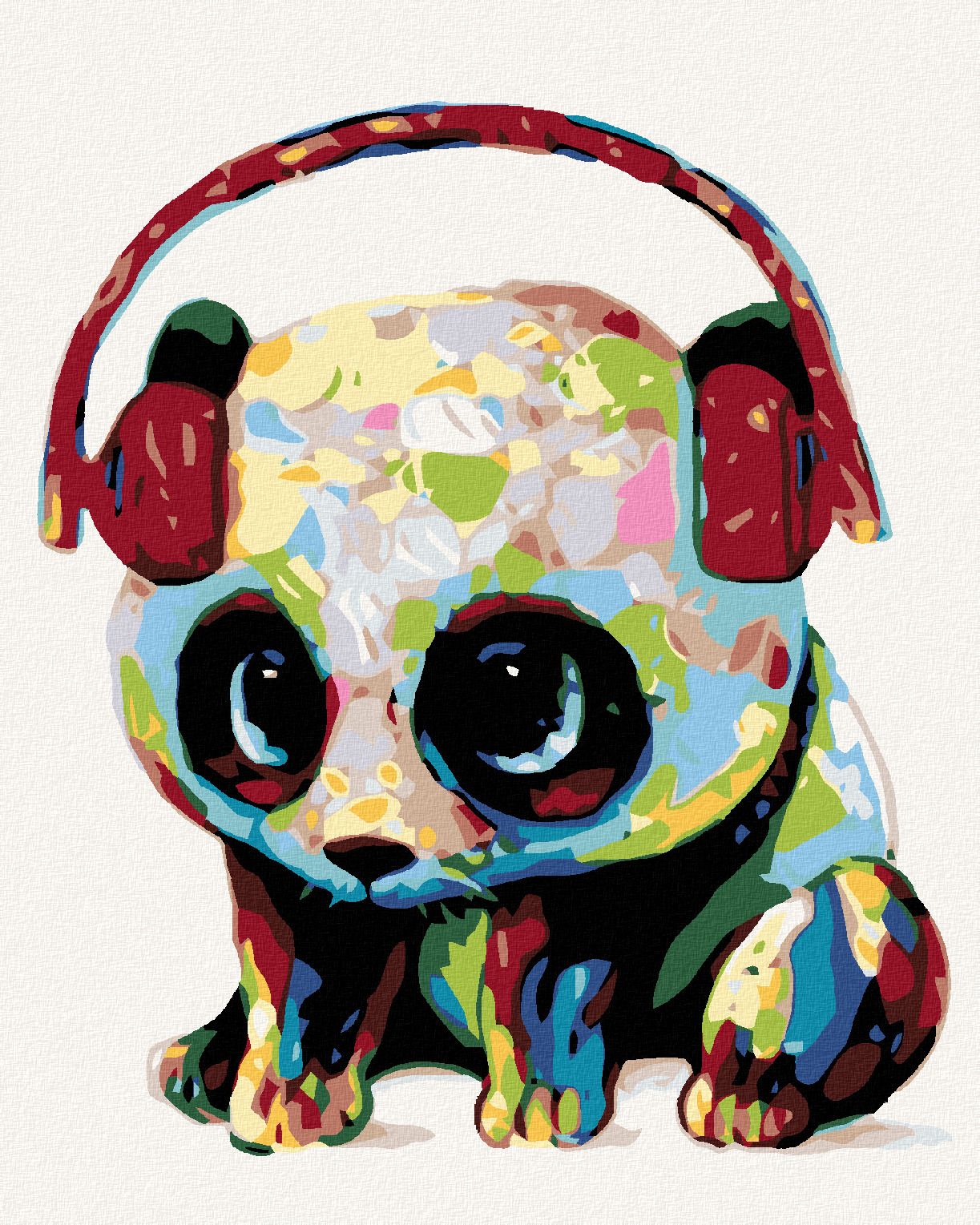 zuty Malování podle čísel - PANDA SE SLUCHÁTKY - Rozměr: 40x50 cm, Rámování: Varianta: bez rámu a bez vypnutí plátna - obrázek 1