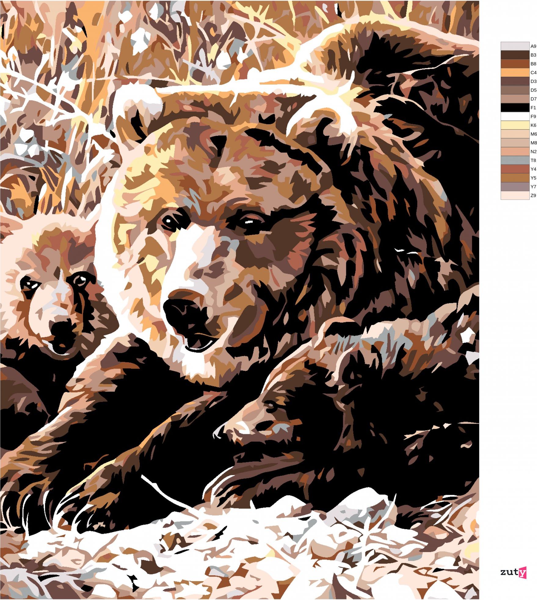 zuty Malování podle čísel - MEDVĚDICE S MLÁĎATY - Rozměr: 40x50 cm, Rámování: Varianta: bez rámu a bez vypnutí plátna - obrázek 5