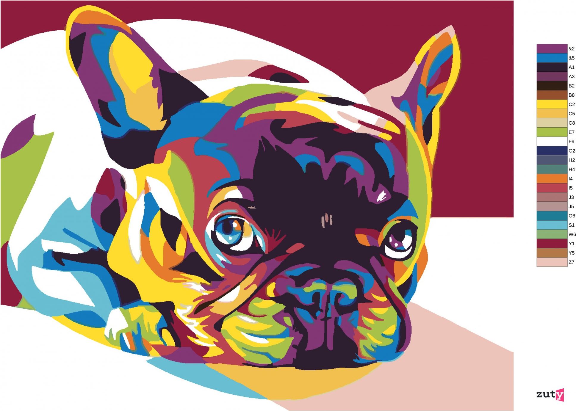 zuty Malování podle čísel - BAREVNÝ BULDOČEK - Rozměr: 40x50 cm, Rámování: Varianta: vypnuté plátno na rám - obrázek 9