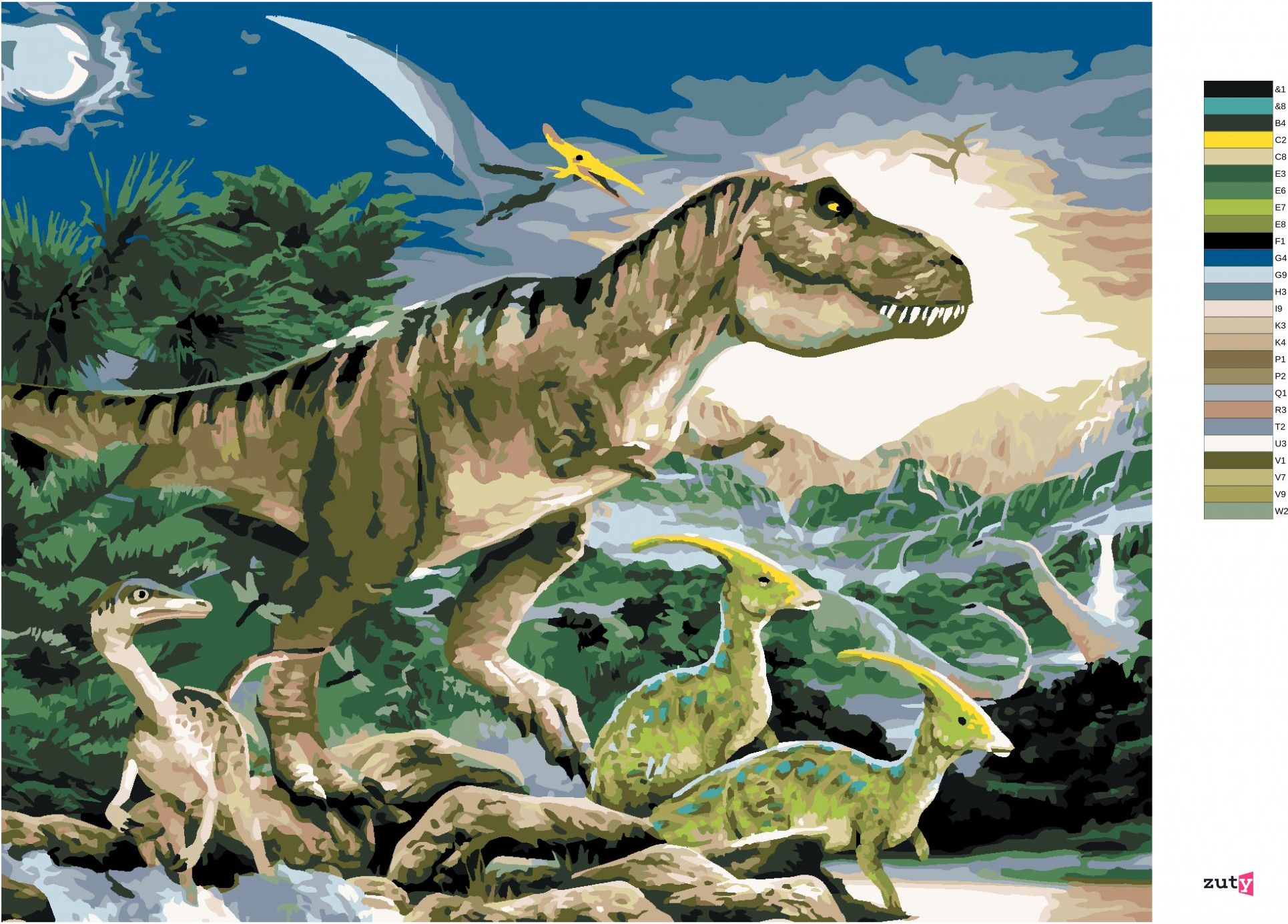 zuty Malování podle čísel - TYRANNOSAURUS KRÁL DINOSAURŮ (HOWARD ROBINSON) - Rozměr: 40x50 cm, Rámování: Varianta: bez rámu a bez vypnutí plátna - obrázek 5