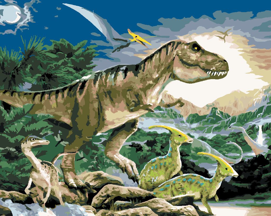zuty Malování podle čísel - TYRANNOSAURUS KRÁL DINOSAURŮ (HOWARD ROBINSON) - Rozměr: 40x50 cm, Rámování: Varianta: bez rámu a bez vypnutí plátna - obrázek 8