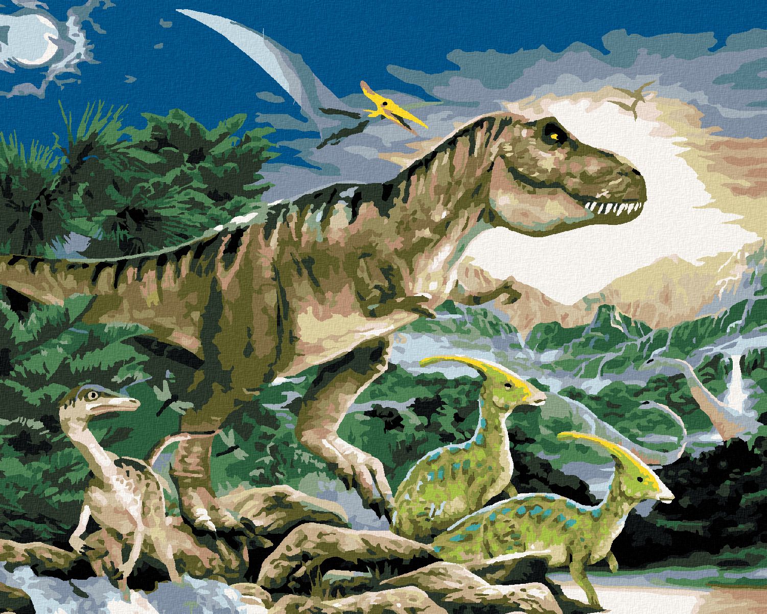 zuty Malování podle čísel - TYRANNOSAURUS KRÁL DINOSAURŮ (HOWARD ROBINSON) - Rozměr: 40x50 cm, Rámování: Varianta: vypnuté plátno na rám - obrázek 1