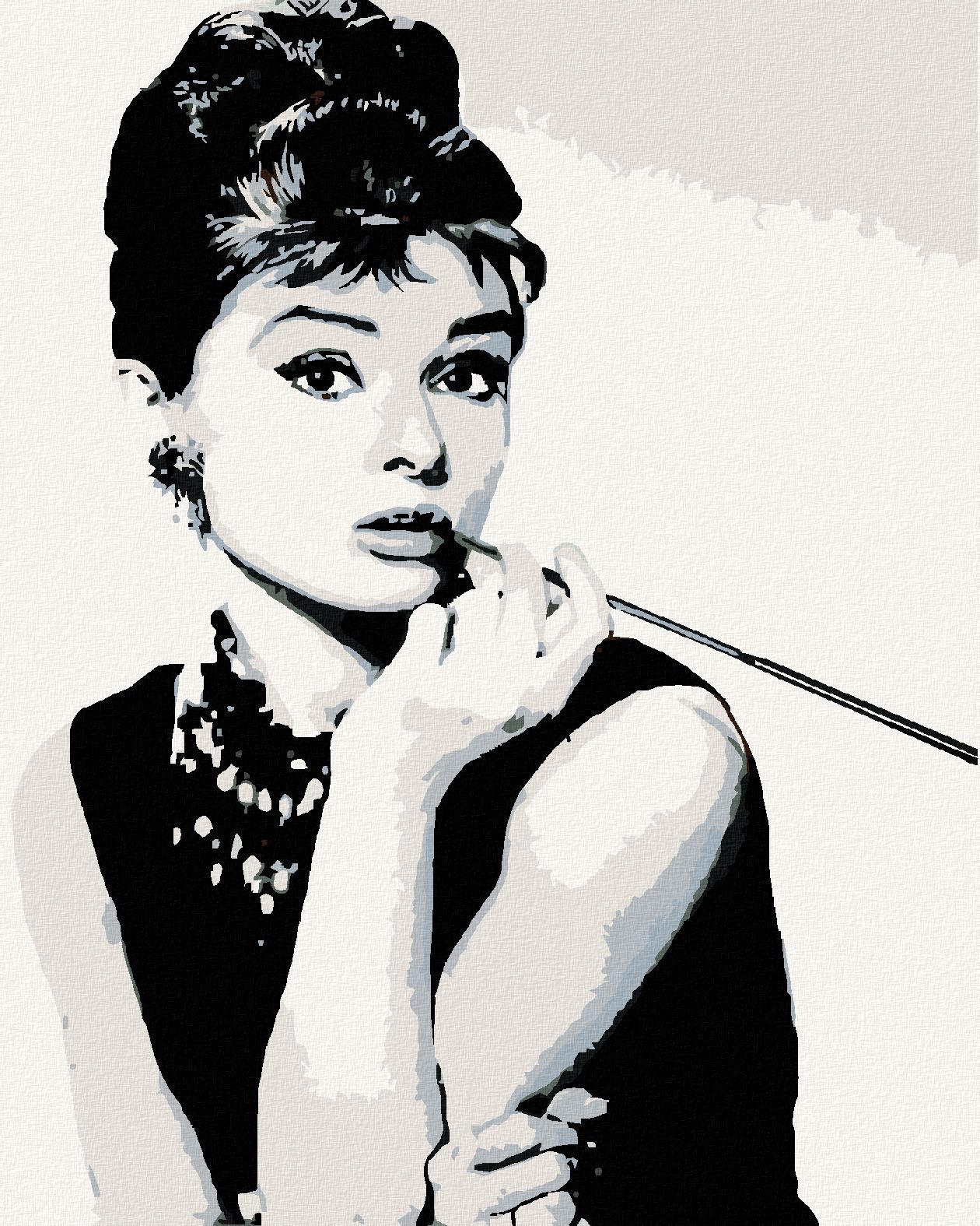 zuty Malování podle čísel - AUDREY HEPBURN ČERNOBÍLÁ - Rozměr: 40x50 cm, Rámování: Varianta: vypnuté plátno na rám - obrázek 1