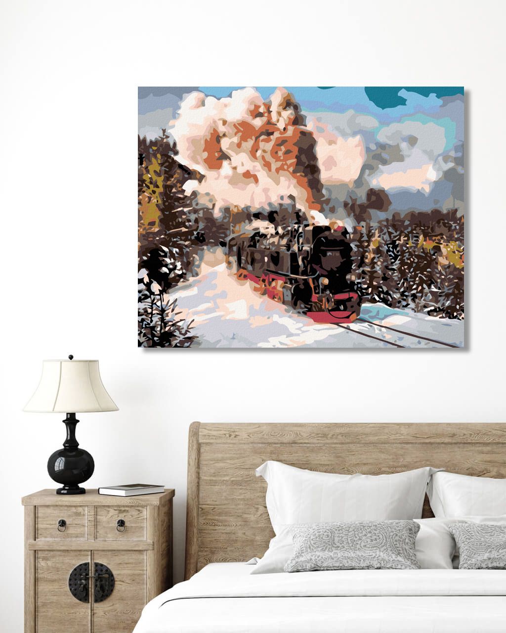 zuty Malování podle čísel - LOKOMOTIVA V ZIMNÍ KRAJINĚ - Rozměr: 40x50 cm, Rámování: Varianta: bez rámu a bez vypnutí plátna - obrázek 6