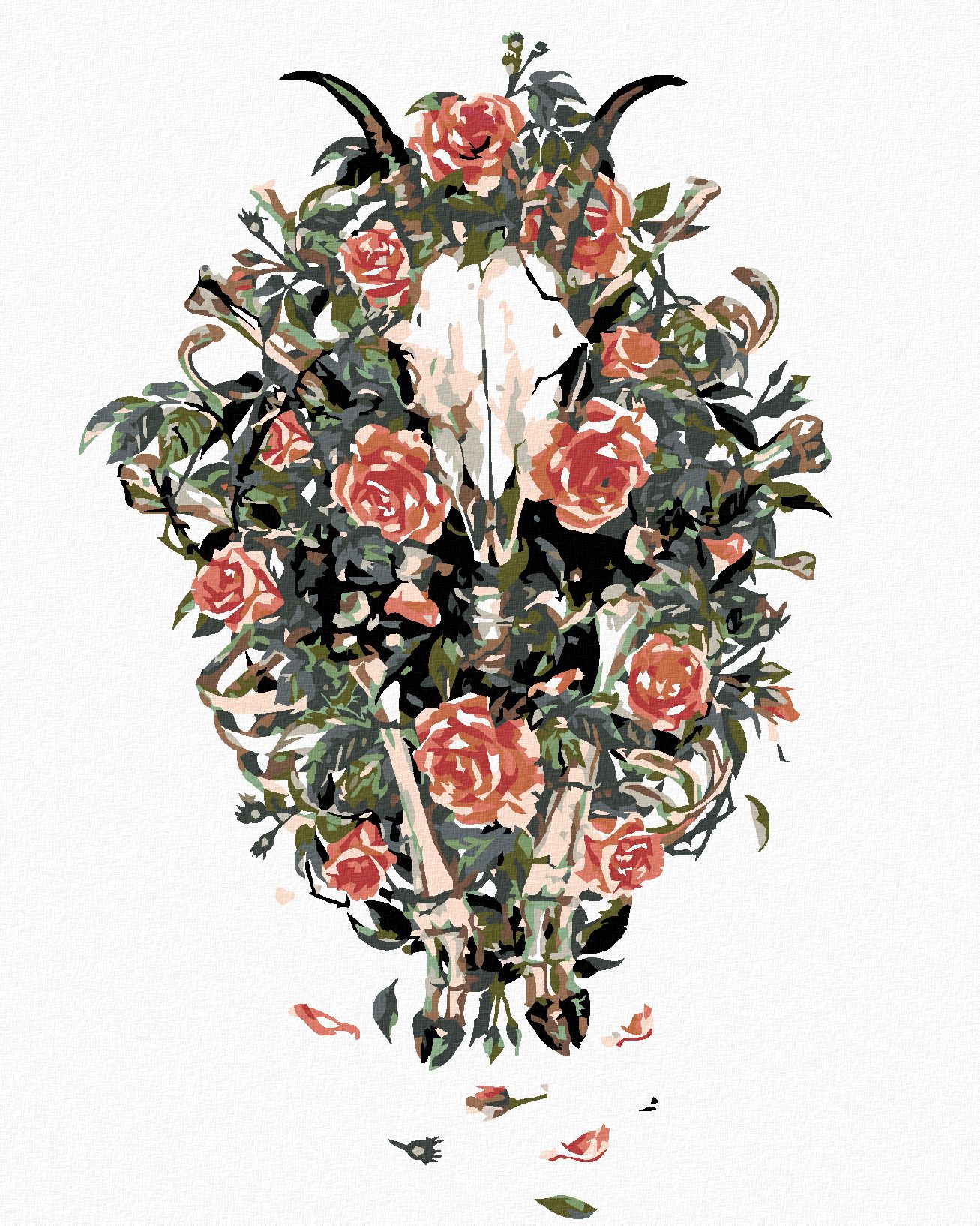 zuty Malování podle čísel - KOZÍ LEBKA V KVĚTINÁCH - Rozměr: 40x50 cm, Rámování: Varianta: bez rámu a bez vypnutí plátna - obrázek 1