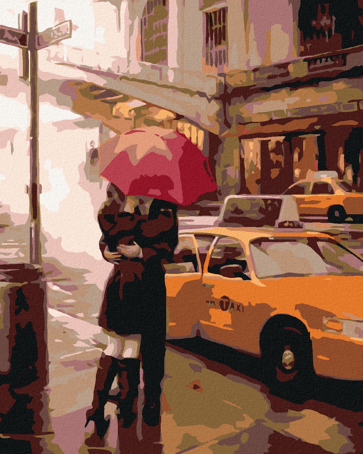 zuty Malování podle čísel - LOUČENÍ U TAXI - Rozměr: 40x50 cm, Rámování: Varianta: vypnuté plátno na rám - obrázek 1