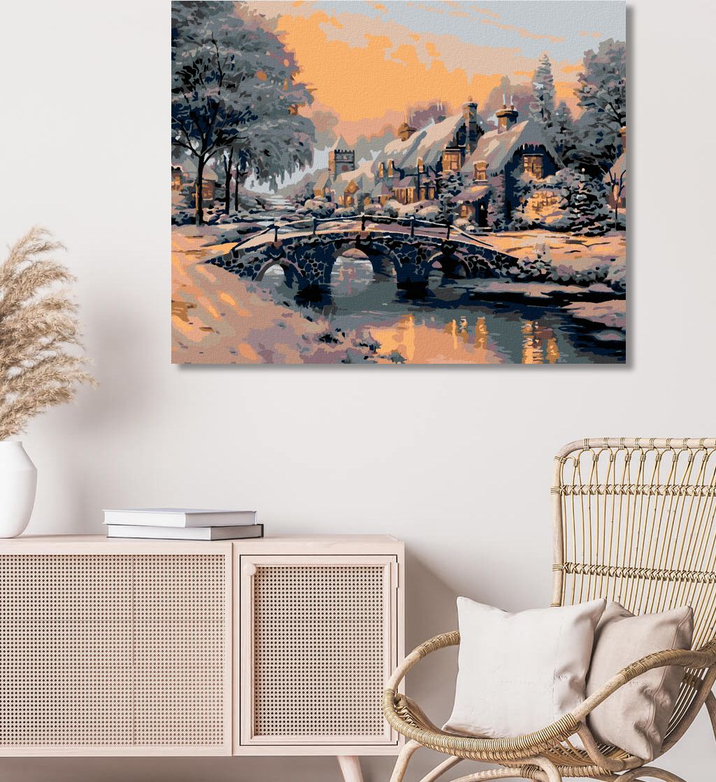 zuty Malování podle čísel - MOST PŘES ZAMRZLOU ŘÍČKU - Rozměr: 40x50 cm, Rámování: Varianta: bez rámu a bez vypnutí plátna - obrázek 4