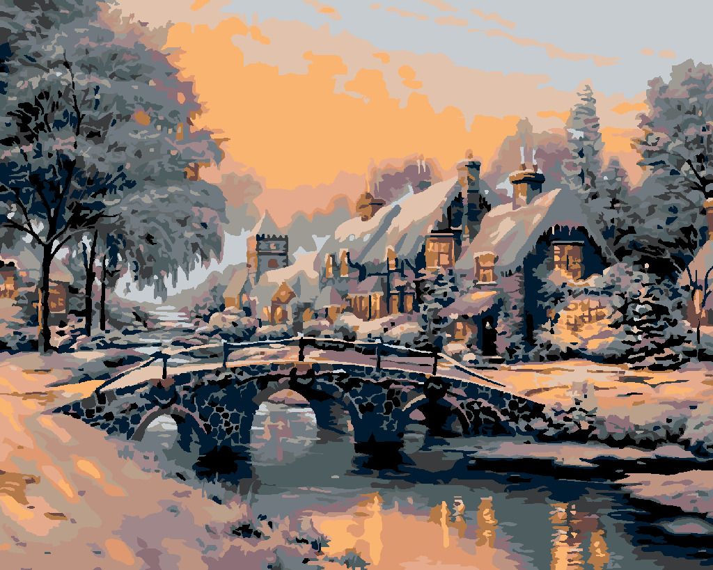 zuty Malování podle čísel - MOST PŘES ZAMRZLOU ŘÍČKU - Rozměr: 40x50 cm, Rámování: Varianta: bez rámu a bez vypnutí plátna - obrázek 9