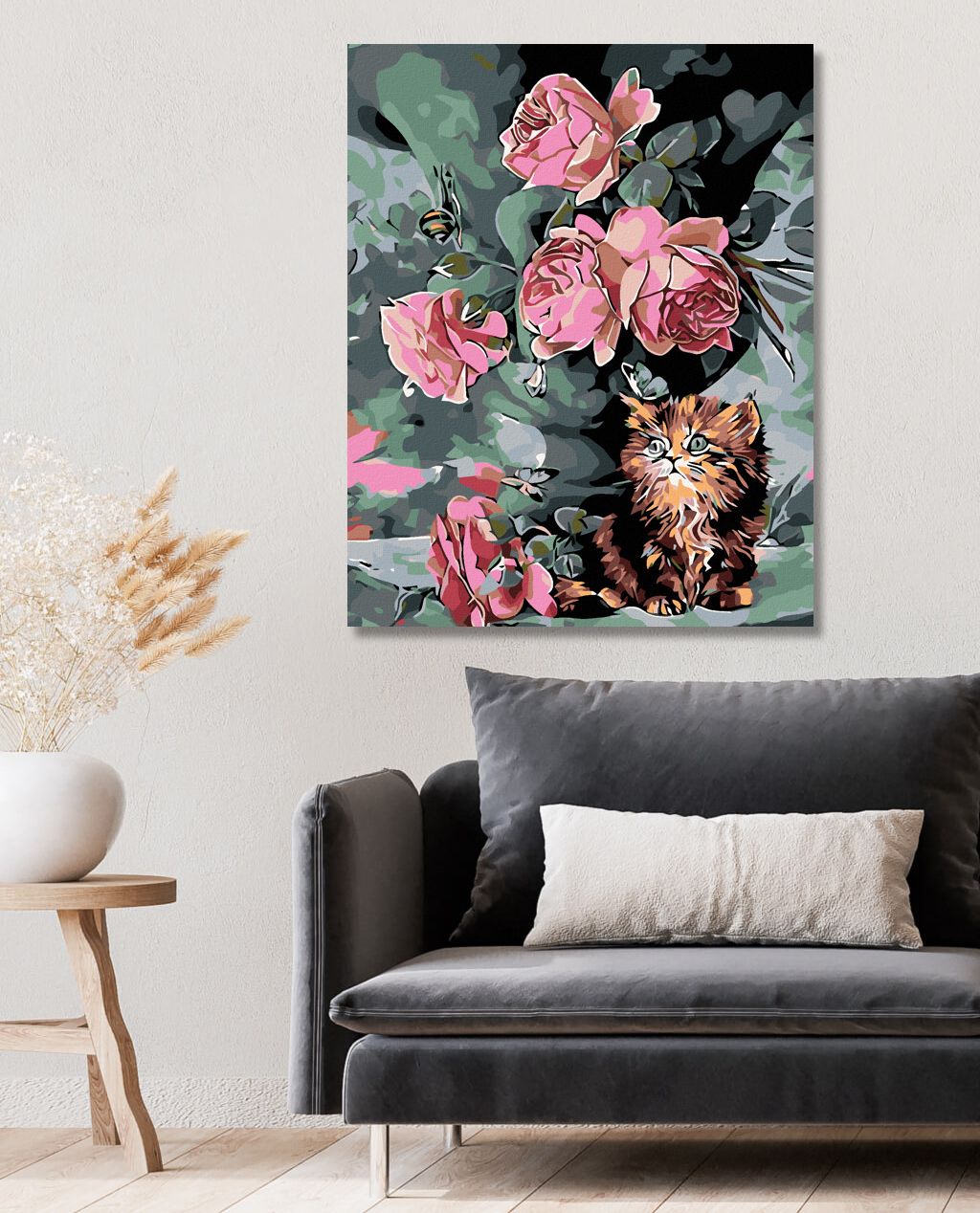 zuty Malování podle čísel - MALÉ KOTĚ MEZI KVĚTY - Rozměr: 40x50 cm, Rámování: Varianta: vypnuté plátno na rám - obrázek 3