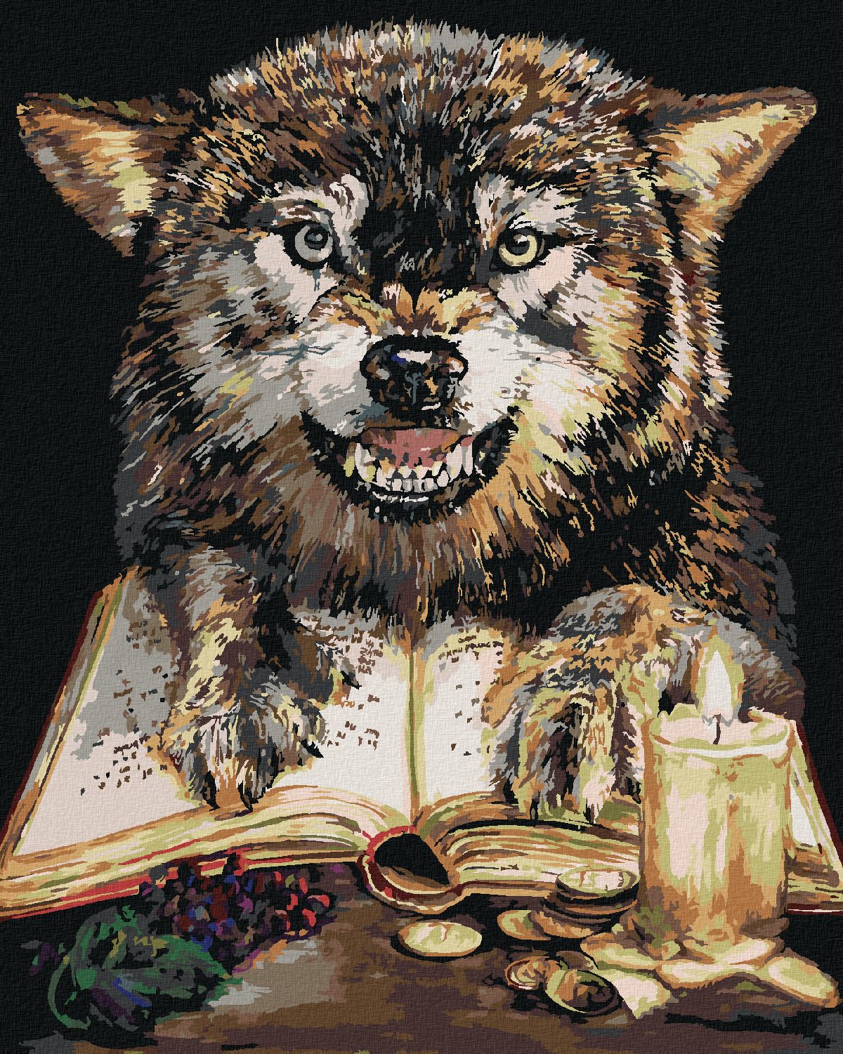 zuty Malování podle čísel - VLK S KNIHOU (HOLLY SIMENTAL) - Rozměr: 40x50 cm, Rámování: Varianta: vypnuté plátno na rám - obrázek 1