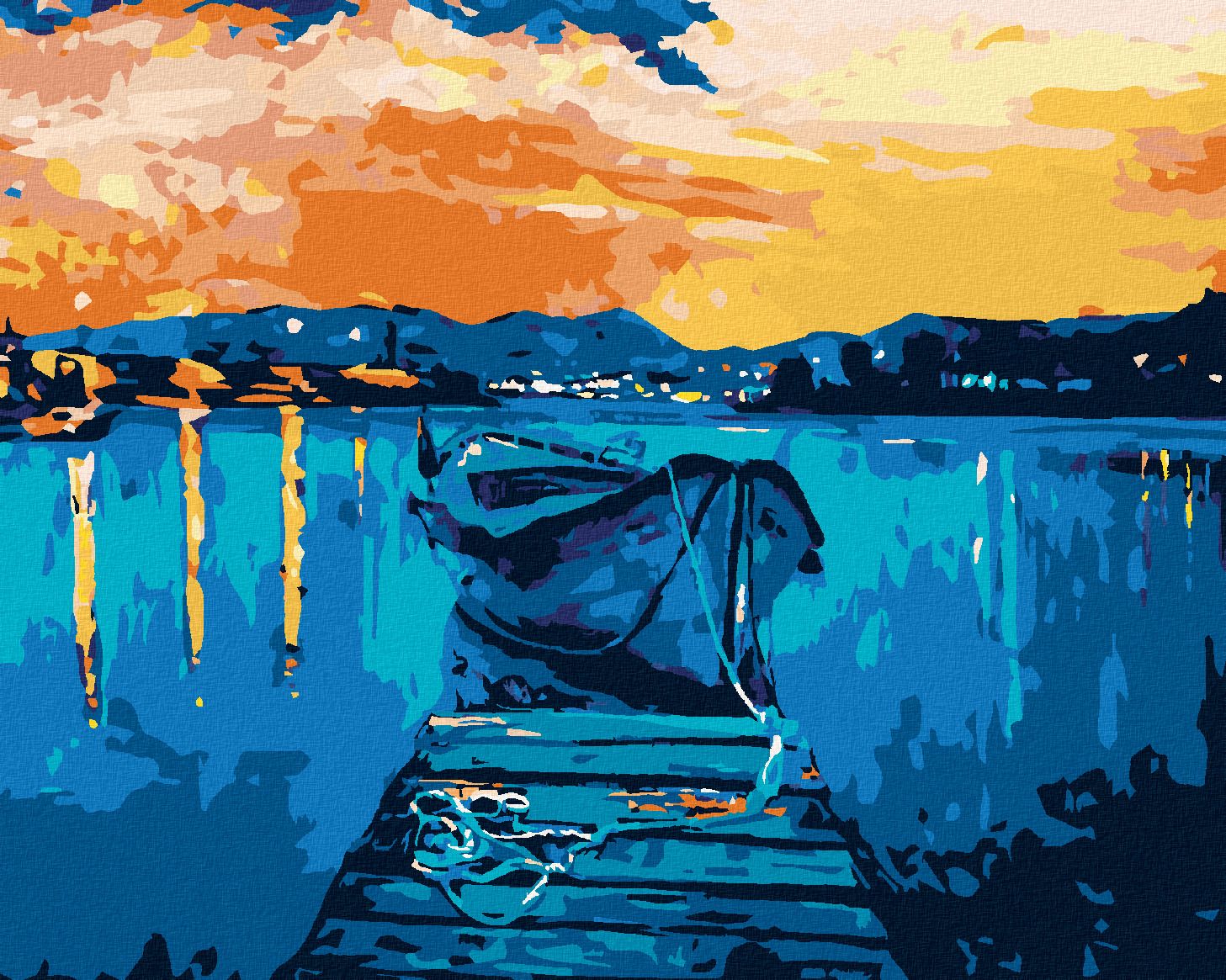 zuty Malování podle čísel - MOLO S LOĎKOU NA MOŘI - Rozměr: 40x50 cm, Rámování: Varianta: bez rámu a bez vypnutí plátna - obrázek 1