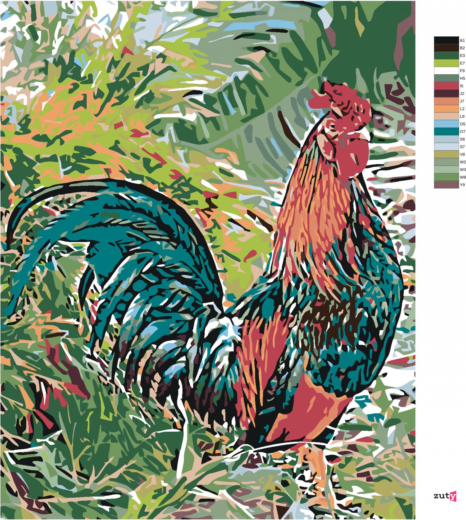 zuty Malování podle čísel - KOHOUT V TRÁVĚ - Rozměr: 40x50 cm, Rámování: Varianta: vypnuté plátno na rám - obrázek 2