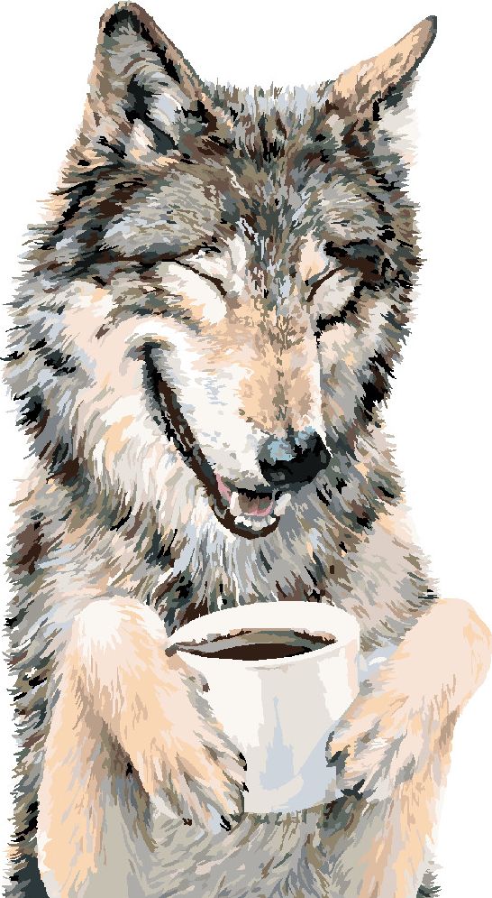 zuty Malování podle čísel - VLK A KÁVA (HOLLY SIMENTAL) - Rozměr: 40x50 cm, Rámování: Varianta: bez rámu a bez vypnutí plátna - obrázek 2