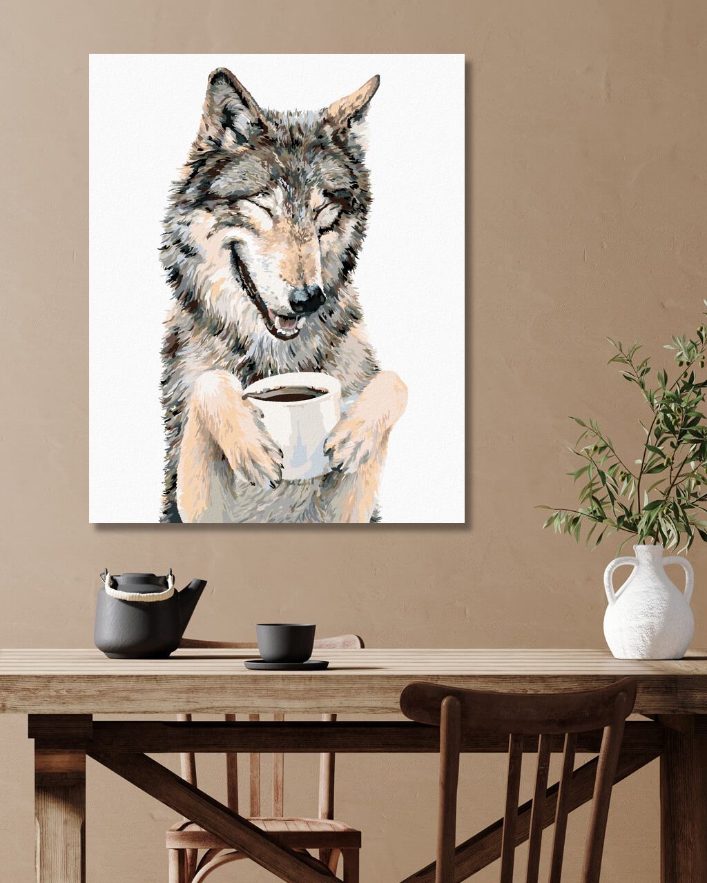 zuty Malování podle čísel - VLK A KÁVA (HOLLY SIMENTAL) - Rozměr: 40x50 cm, Rámování: Varianta: bez rámu a bez vypnutí plátna - obrázek 6