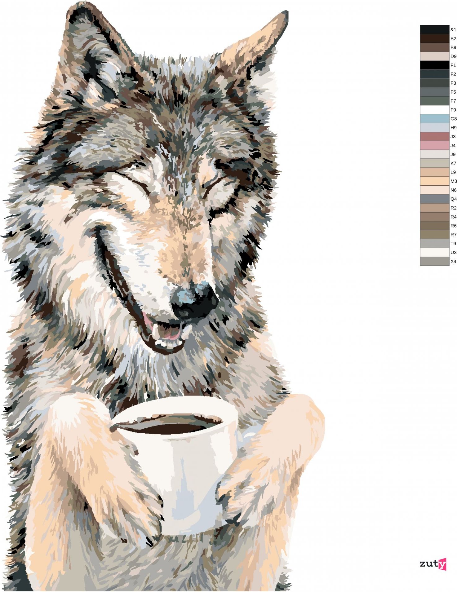 zuty Malování podle čísel - VLK A KÁVA (HOLLY SIMENTAL) - Rozměr: 40x50 cm, Rámování: Varianta: bez rámu a bez vypnutí plátna - obrázek 7