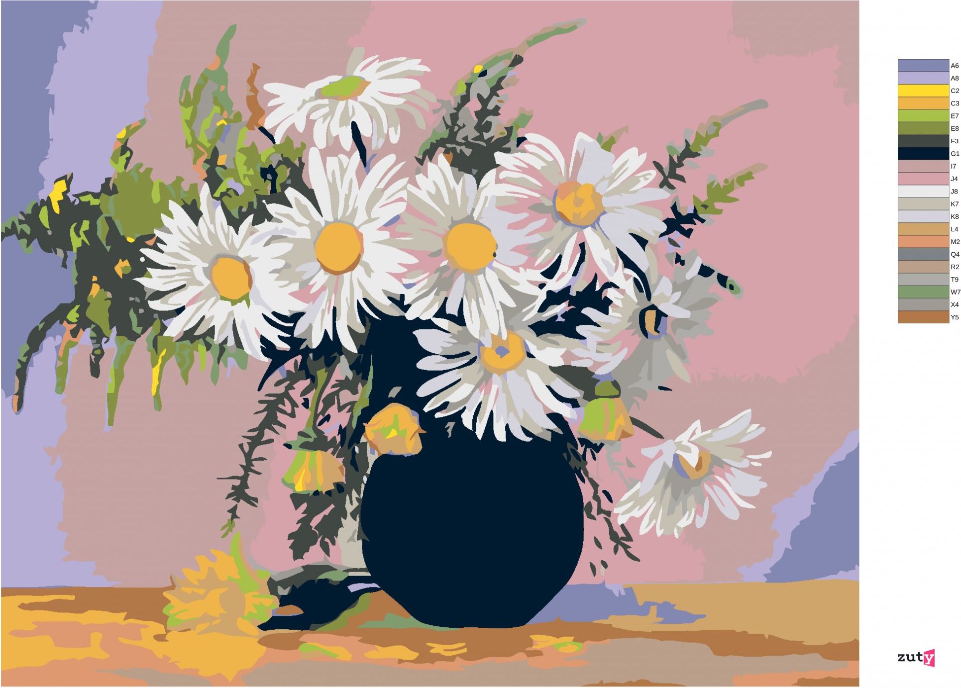 zuty Malování podle čísel - KOPRETINY V ČERNÉ VÁZE - Rozměr: 40x50 cm, Rámování: Varianta: bez rámu a bez vypnutí plátna - obrázek 3