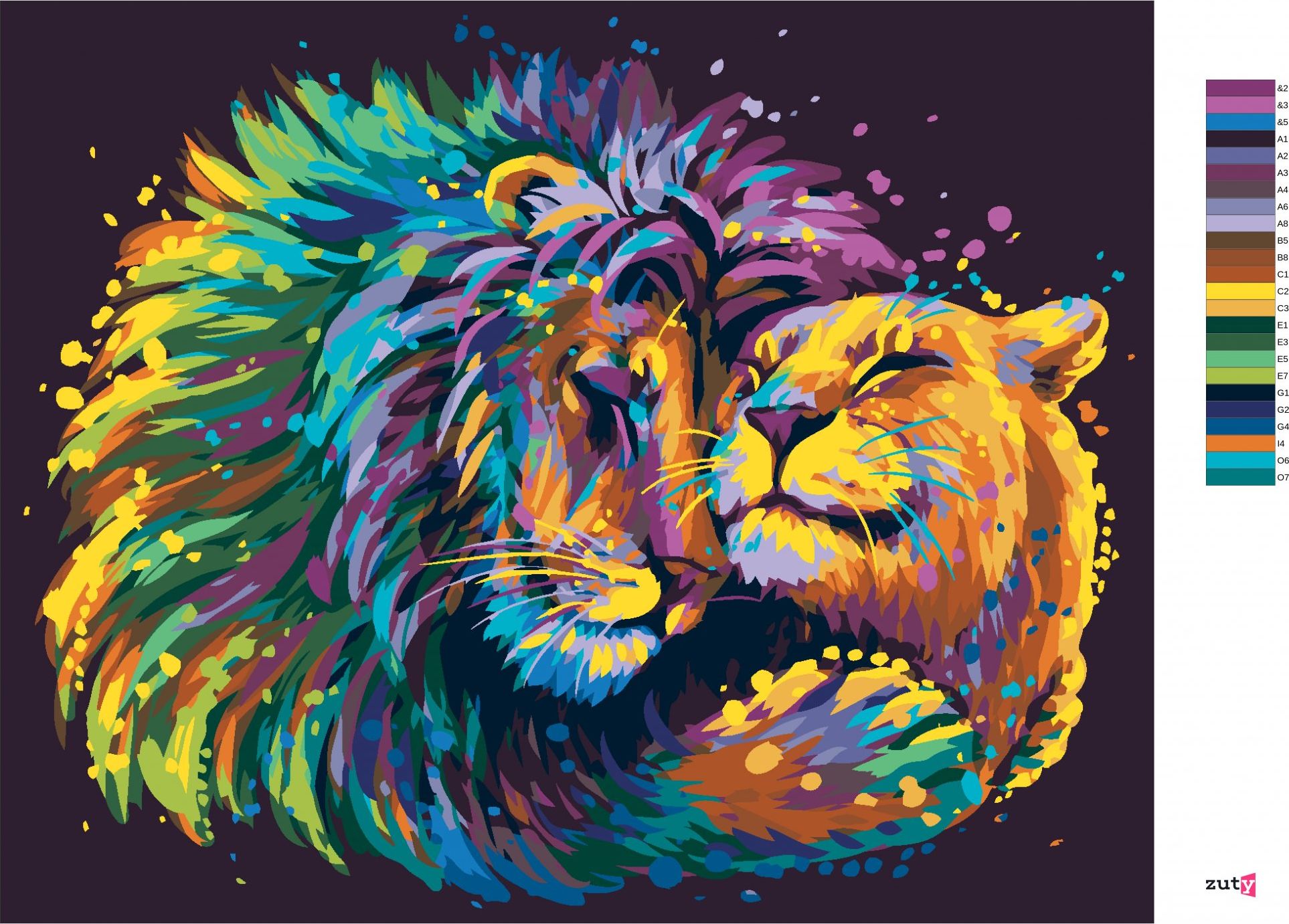 zuty Malování podle čísel - LEV A LVICE V BARVÁCH - Rozměr: 40x50 cm, Rámování: Varianta: bez rámu a bez vypnutí plátna - obrázek 5
