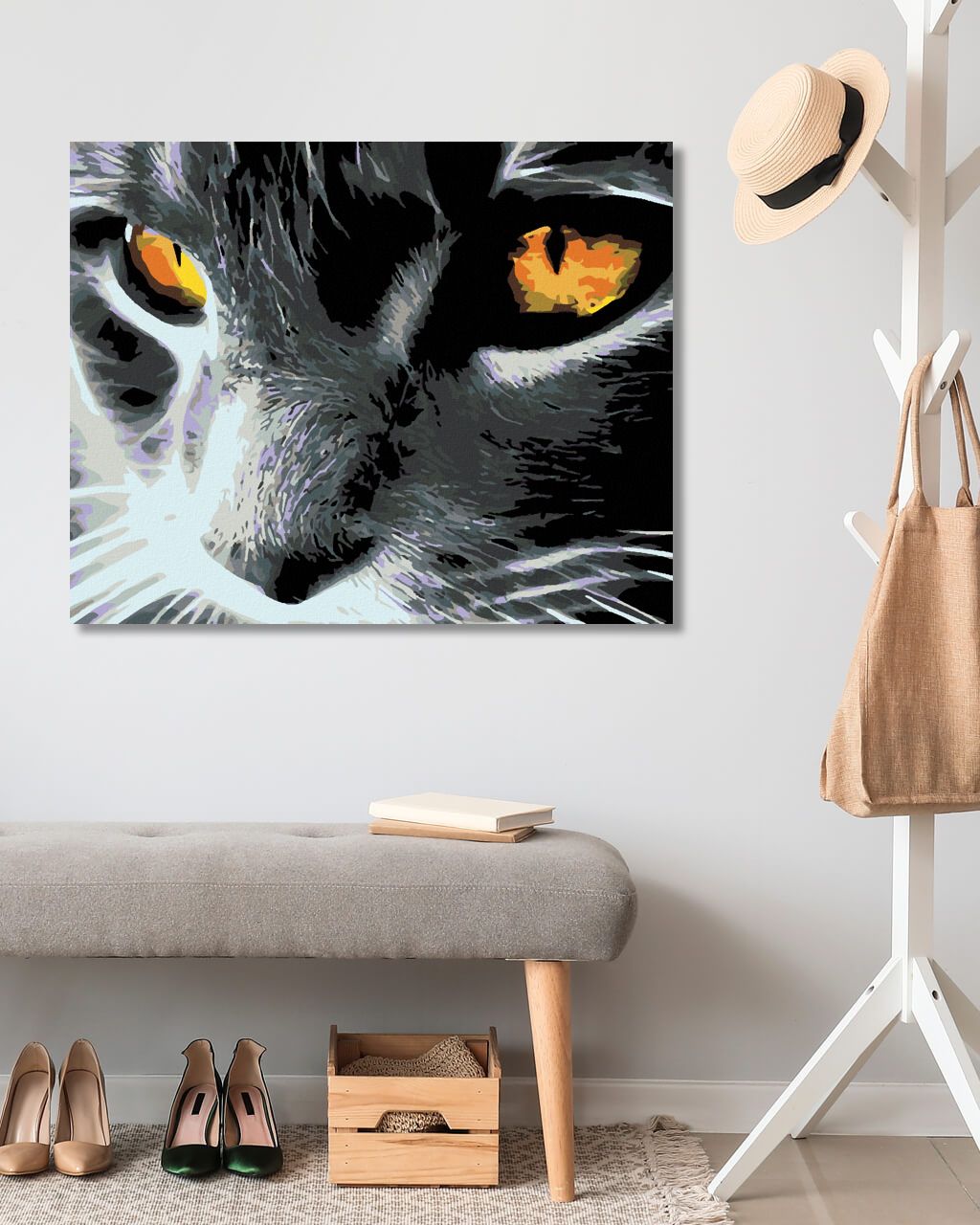 zuty Malování podle čísel - ČERNÁ KOČKA A JASNÝ POHLED - Rozměr: 40x50 cm, Rámování: Varianta: vypnuté plátno na rám - obrázek 2