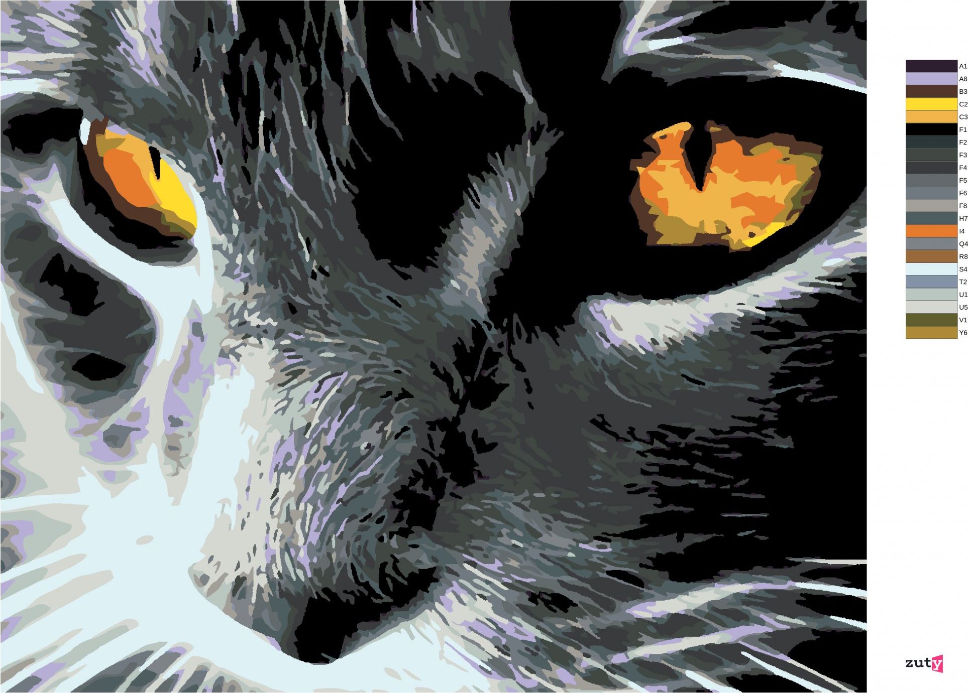 zuty Malování podle čísel - ČERNÁ KOČKA A JASNÝ POHLED - Rozměr: 40x50 cm, Rámování: Varianta: vypnuté plátno na rám - obrázek 9