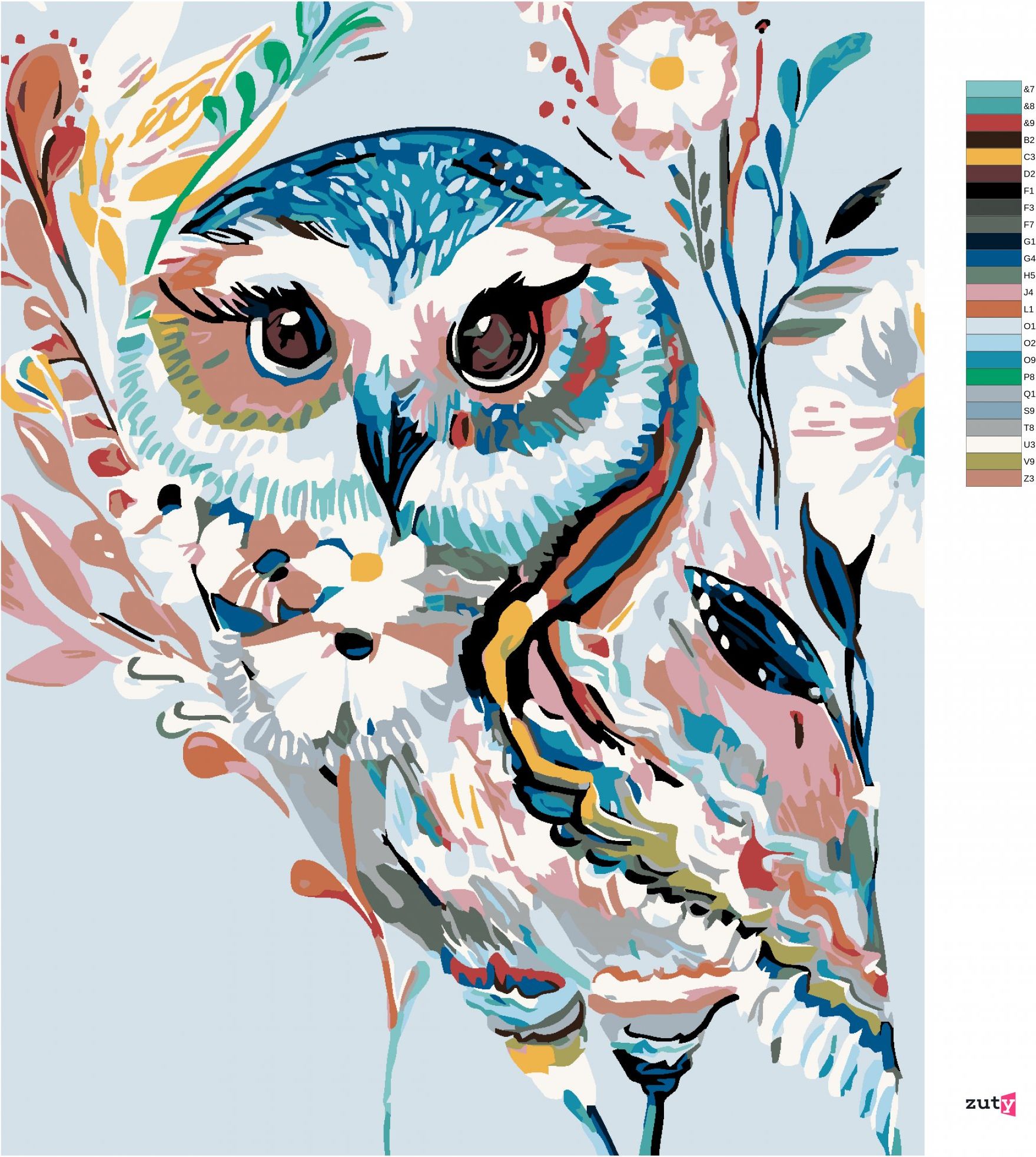 zuty Malování podle čísel - DUHOVÁ SOVA - Rozměr: 40x50 cm, Rámování: Varianta: bez rámu a bez vypnutí plátna - obrázek 4
