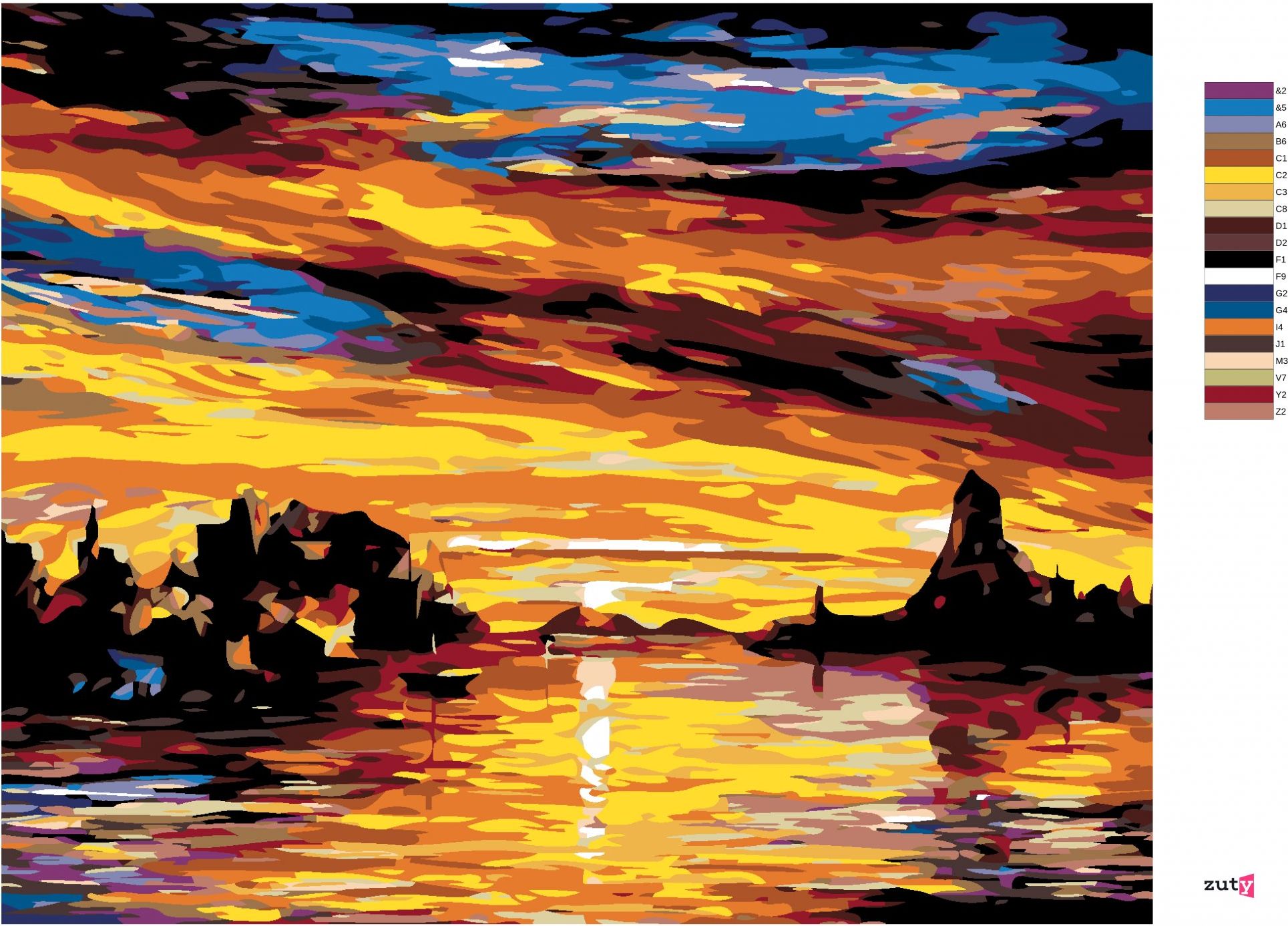 zuty Malování podle čísel - NÁDHERNÁ ZÁTOKA PŘI ZÁPADU - Rozměr: 40x50 cm, Rámování: Varianta: vypnuté plátno na rám - obrázek 8