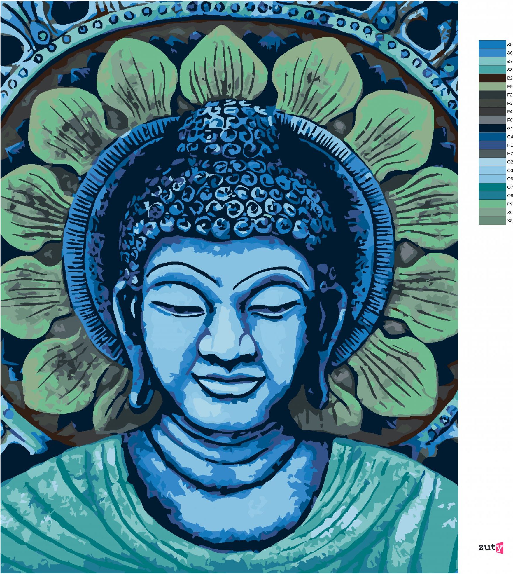 zuty Malování podle čísel - ZELENOMODRÝ BUDDHA - Rozměr: 40x50 cm, Rámování: Varianta: bez rámu a bez vypnutí plátna - obrázek 5
