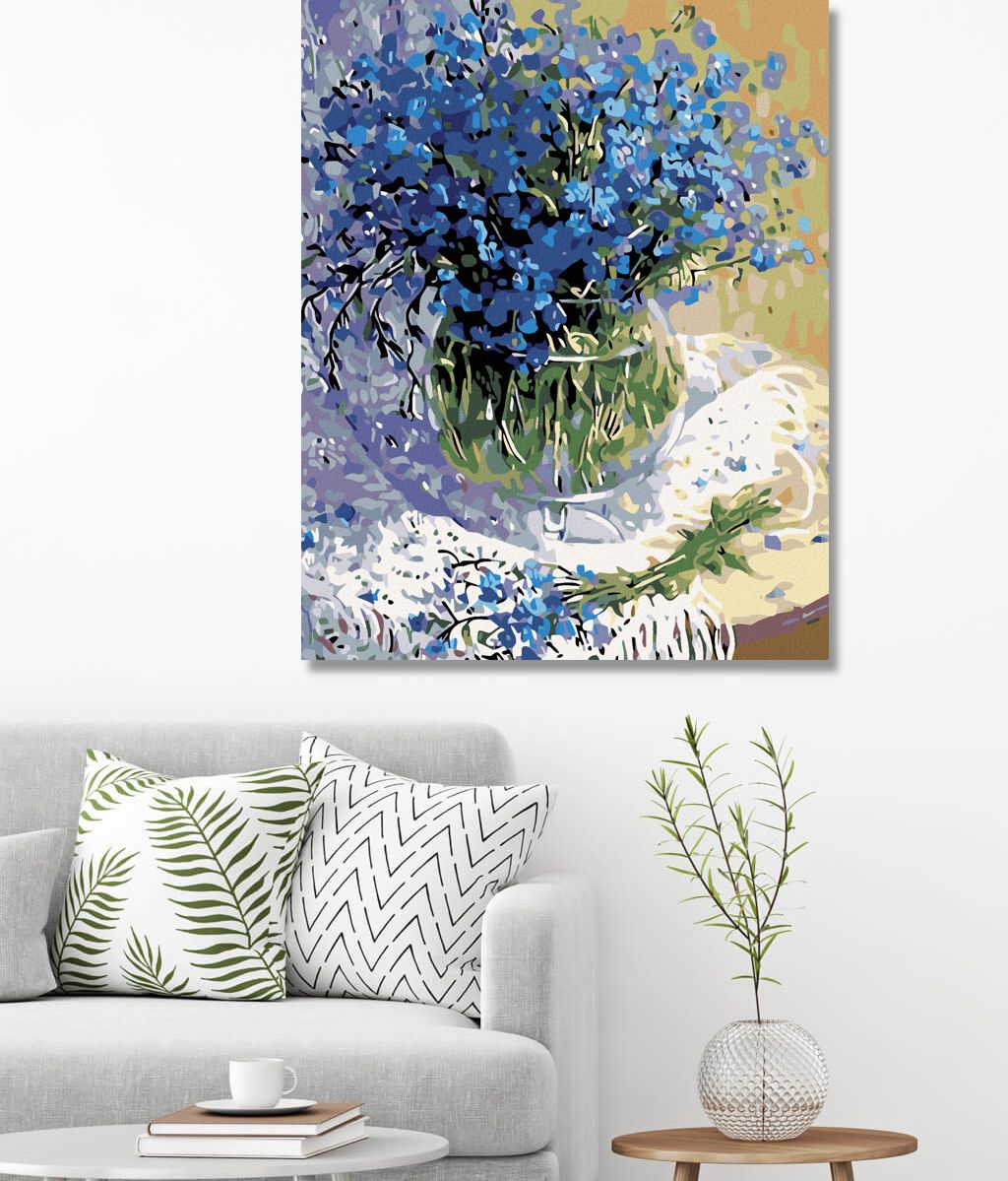 zuty Malování podle čísel - KYTICE MODRÝCH KVĚTŮ - Rozměr: 40x50 cm, Rámování: Varianta: bez rámu a bez vypnutí plátna - obrázek 3