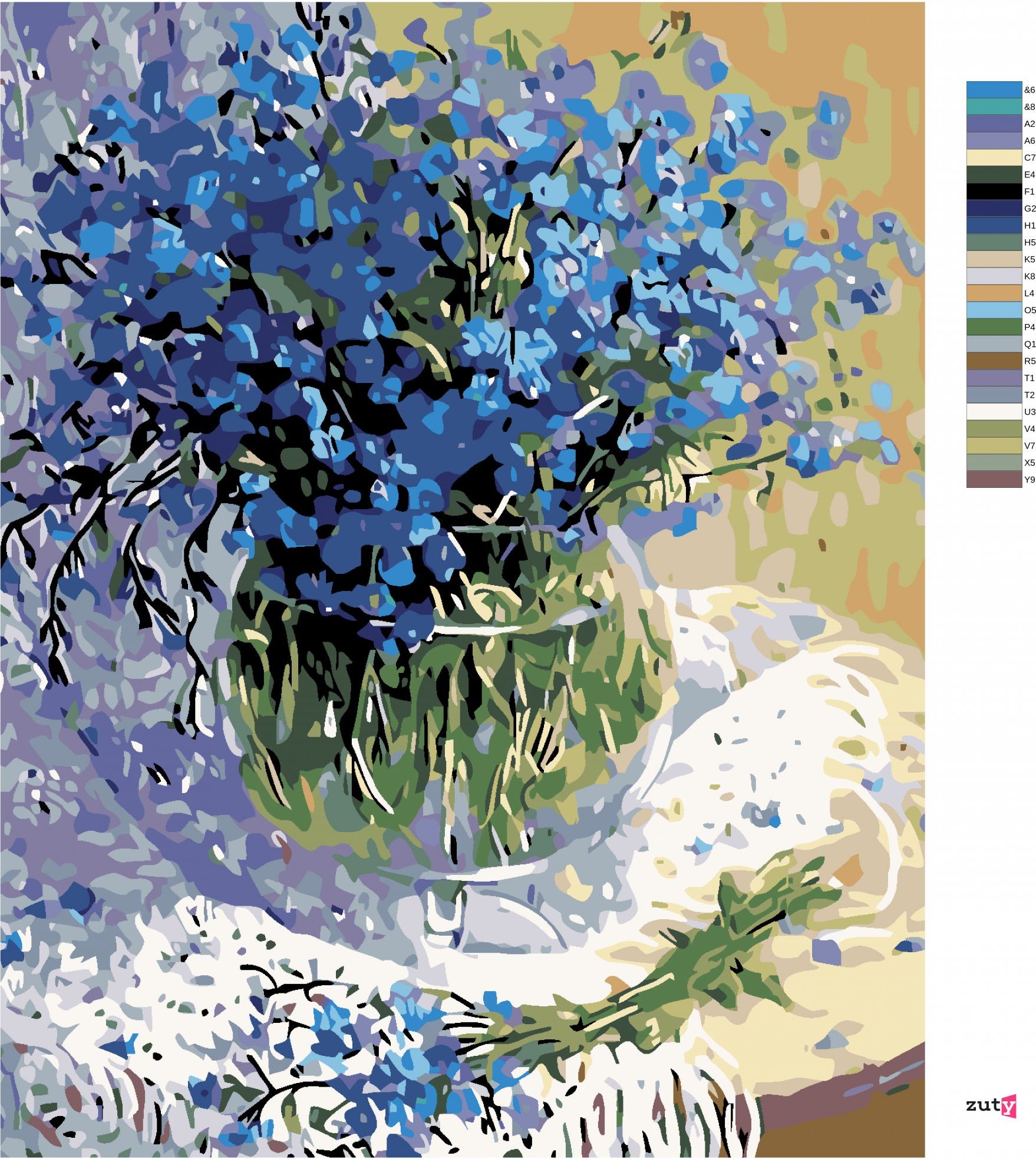 zuty Malování podle čísel - KYTICE MODRÝCH KVĚTŮ - Rozměr: 40x50 cm, Rámování: Varianta: vypnuté plátno na rám - obrázek 19