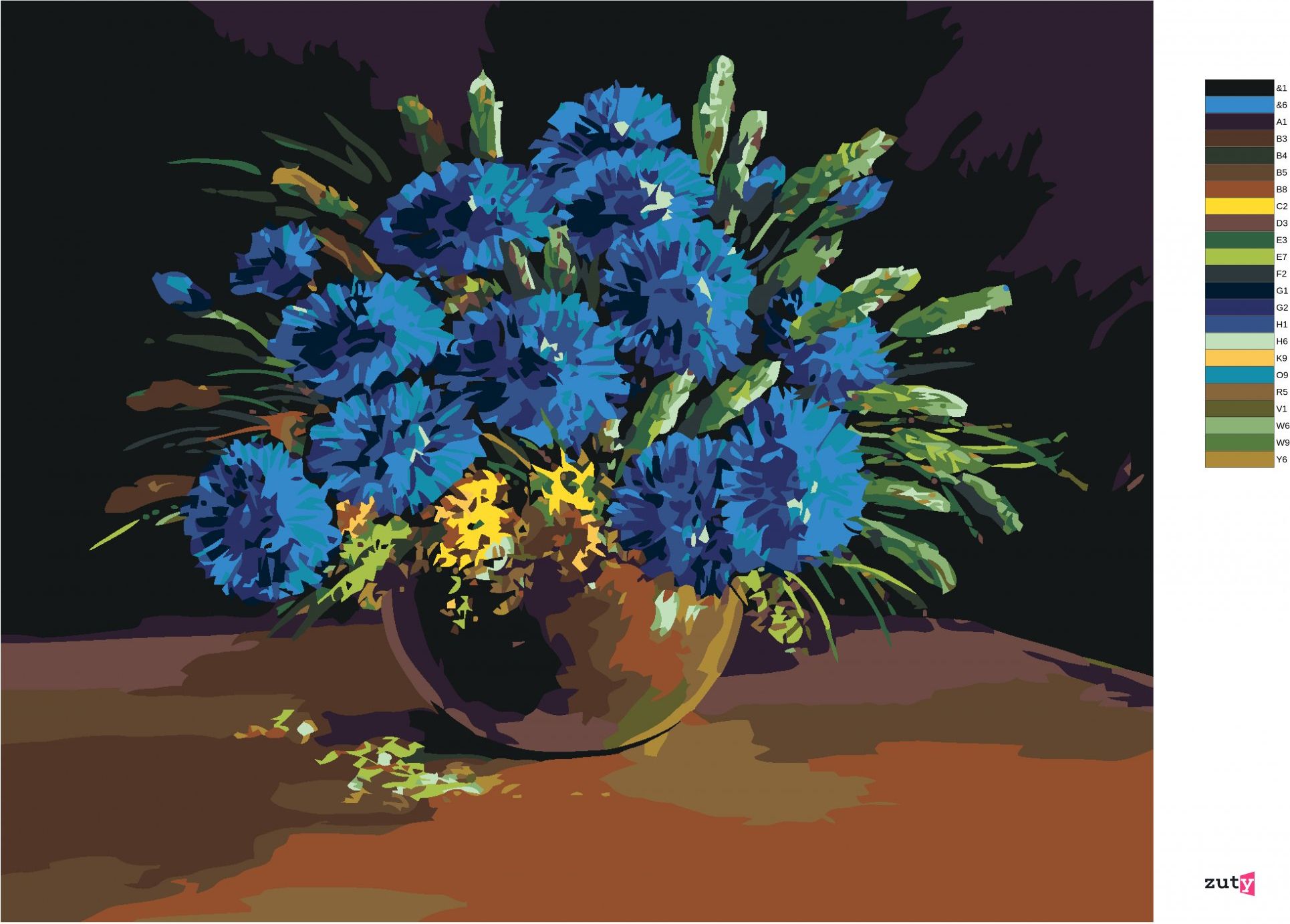 zuty Malování podle čísel - KYTICE MODRÝCH KVĚTŮ - Rozměr: 40x50 cm, Rámování: Varianta: vypnuté plátno na rám - obrázek 21
