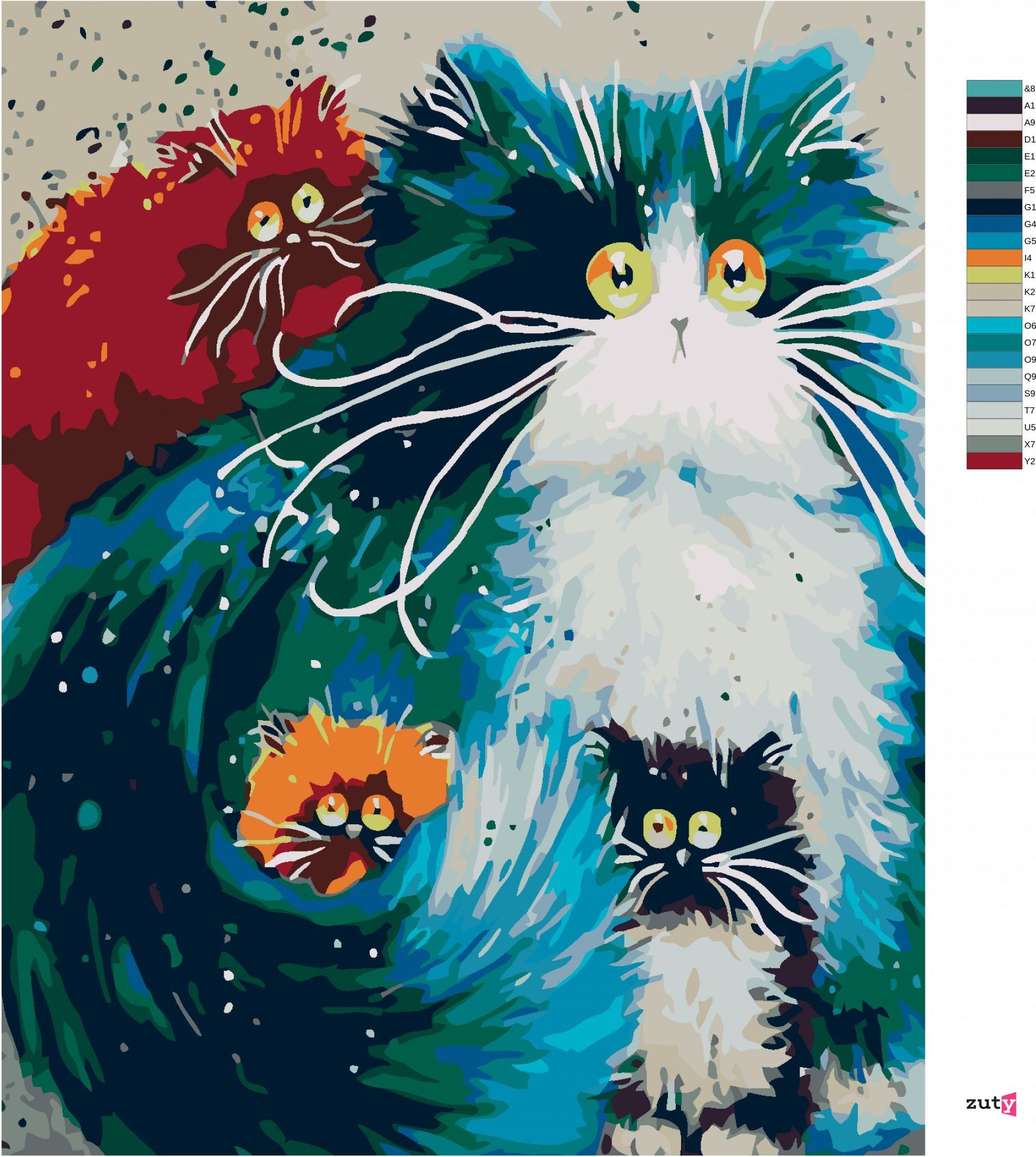 zuty Malování podle čísel - OKATÁ KOČKA S KOŤATY - Rozměr: 40x50 cm, Rámování: Varianta: bez rámu a bez vypnutí plátna - obrázek 4