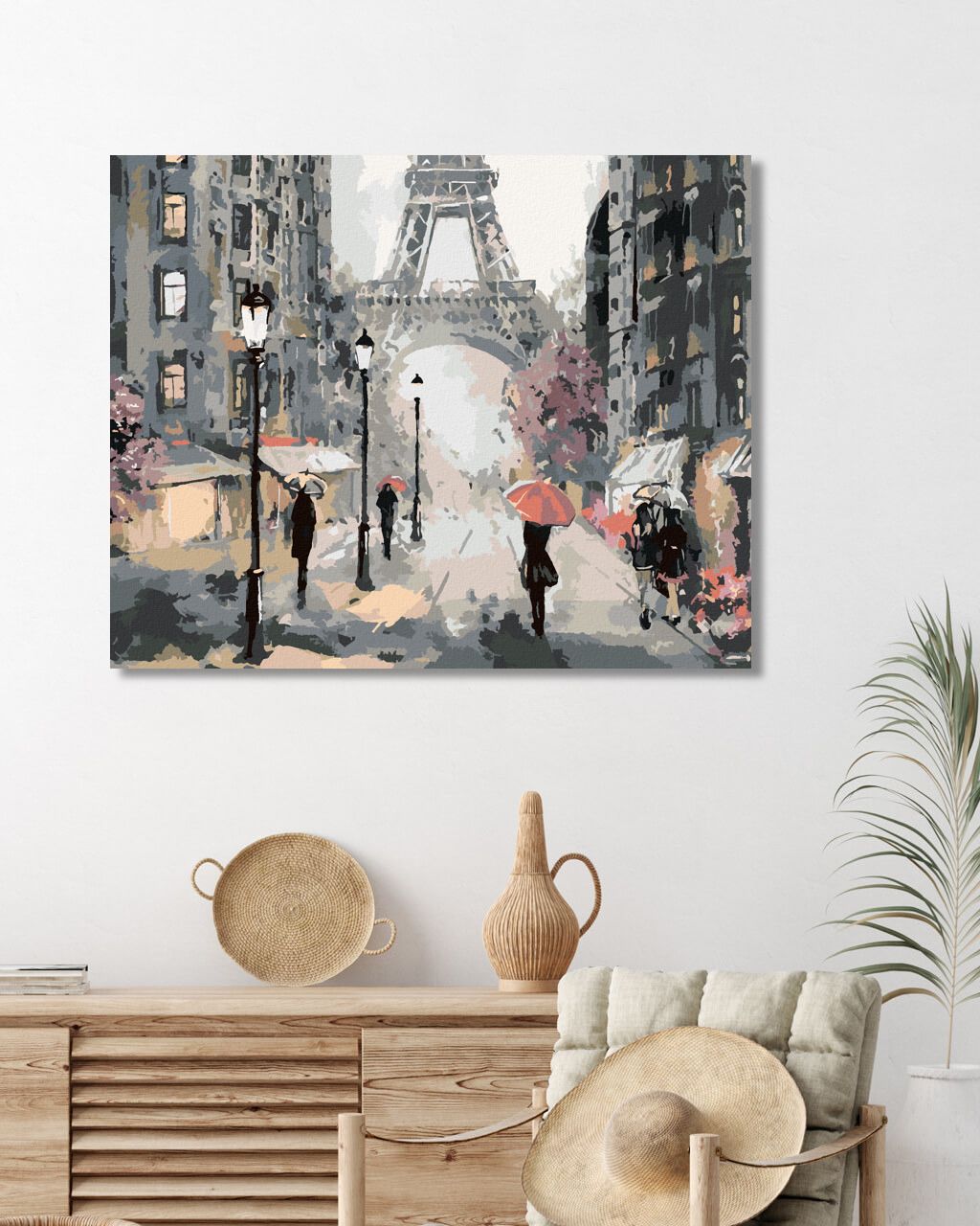 zuty Malování podle čísel - PAŘÍŽ A LIDÉ S RŮŽOVÝMI DEŠTNÍKY - Rozměr: 40x50 cm, Rámování: Varianta: vypnuté plátno na rám - obrázek 3