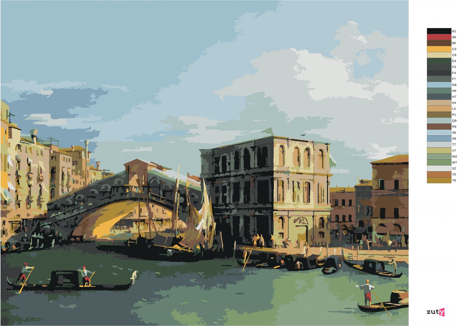 zuty Malování podle čísel - MOST RIALTO OD SEVERU (CANALETTO) - Rozměr: 40x50 cm, Rámování: Varianta: vypnuté plátno na rám - obrázek 2