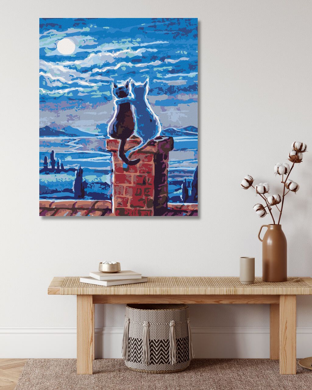 zuty Malování podle čísel - KOČKY NA STŘEŠE A MĚSÍC - Rozměr: 40x50 cm, Rámování: Varianta: vypnuté plátno na rám - obrázek 5
