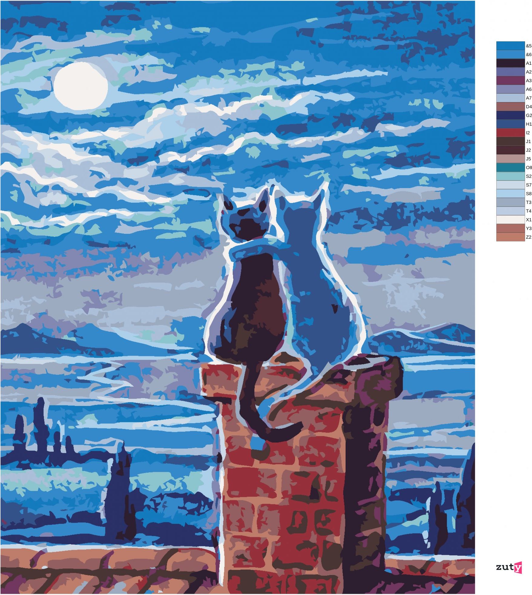 zuty Malování podle čísel - KOČKY NA STŘEŠE A MĚSÍC - Rozměr: 40x50 cm, Rámování: Varianta: vypnuté plátno na rám - obrázek 6