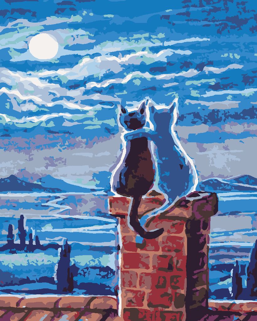 zuty Malování podle čísel - KOČKY NA STŘEŠE A MĚSÍC - Rozměr: 40x50 cm, Rámování: Varianta: vypnuté plátno na rám - obrázek 7